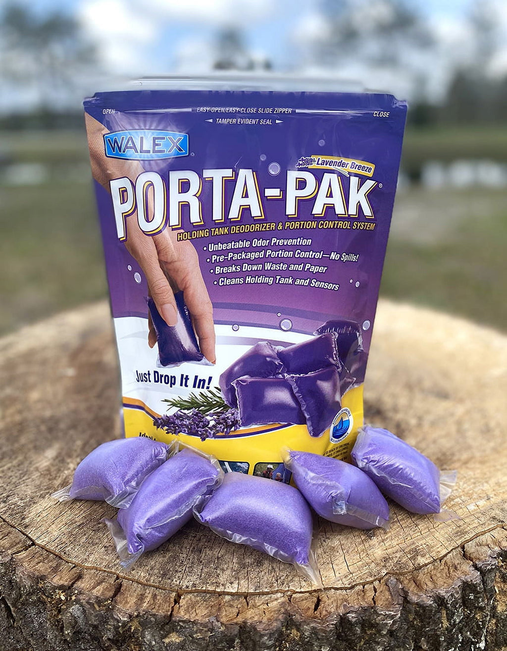 Walex Porta-Pak Deodorizer for Black Holding Tank Odor Control, 10-Pack, Purple, Lavender Scent, Small Drop-in Pods