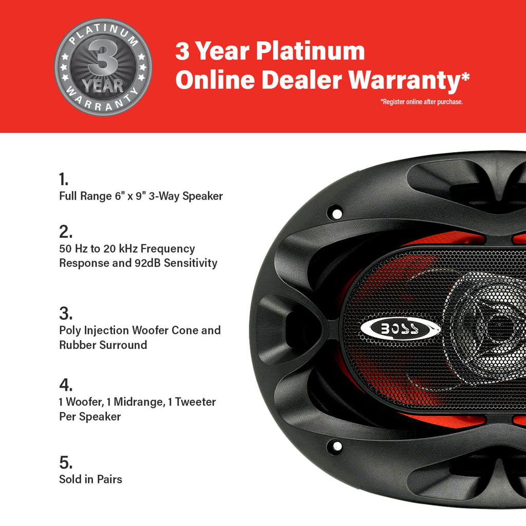 BOSS Audio Systems CH6930 Chaos Series 6 x 9 inch Car Stereo Door Speakers - 400 Watts Max, 3 Way, Full Range Audio, Tweeters, Coaxial, Sold in Pairs