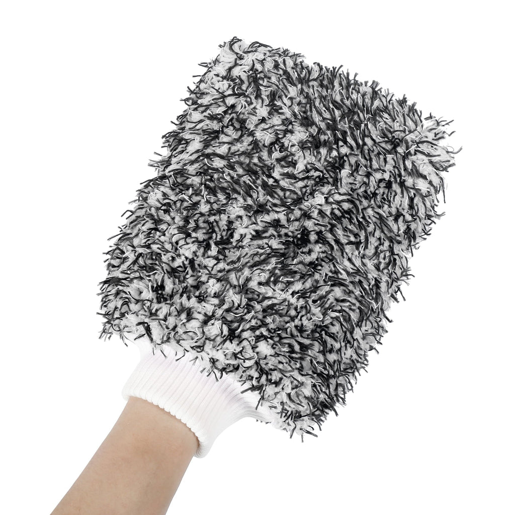Unique Bargains Black Coral Fleece Car Wash Mitt Microfiber Glove Double Sided Dirt Washing Tool Absorbent