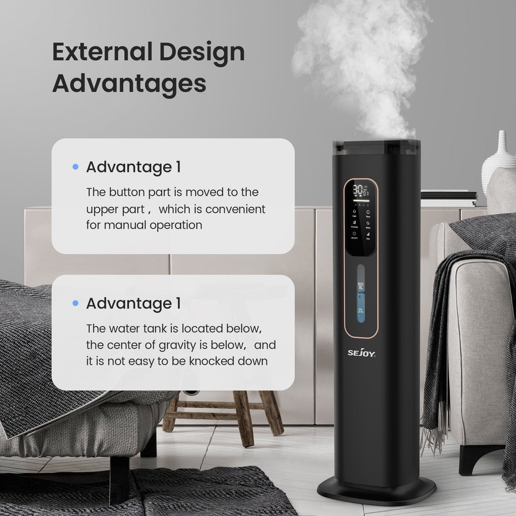 Sejoy Humidifiers for Bedroom Large Room Home，2.1GAL/8L Top Fill Floor Ultrasonic Humidifiers with 3 Mist Speed,Remote,Quiet Humidification for Plants and Baby Infant,Black