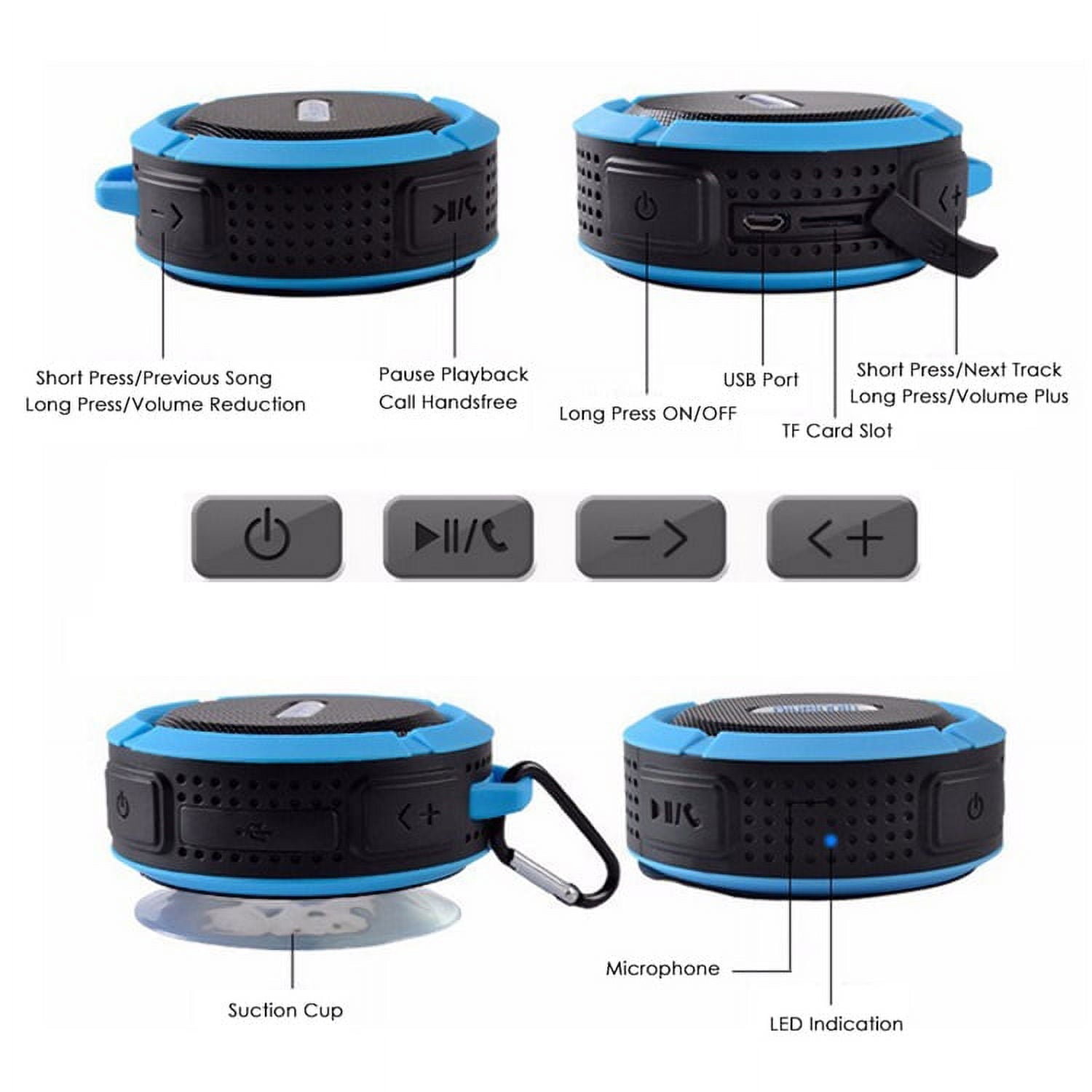 C6 Portable Bluetooth Speaker,Wireless Portable Mini Speaker,Waterproof Bluetooth Speaker,Loud HD Sound,Shower Speaker with Suction Cup & Sturdy Hook,Compatible with IOS,Android,PC,Pad