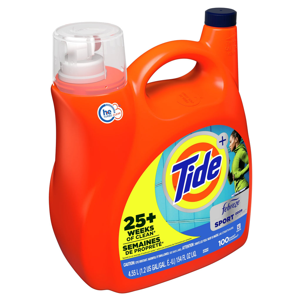 Tide Plus Febreze Sport Odor Defense Liquid Laundry Detergent, 154 fl oz, 100 Loads