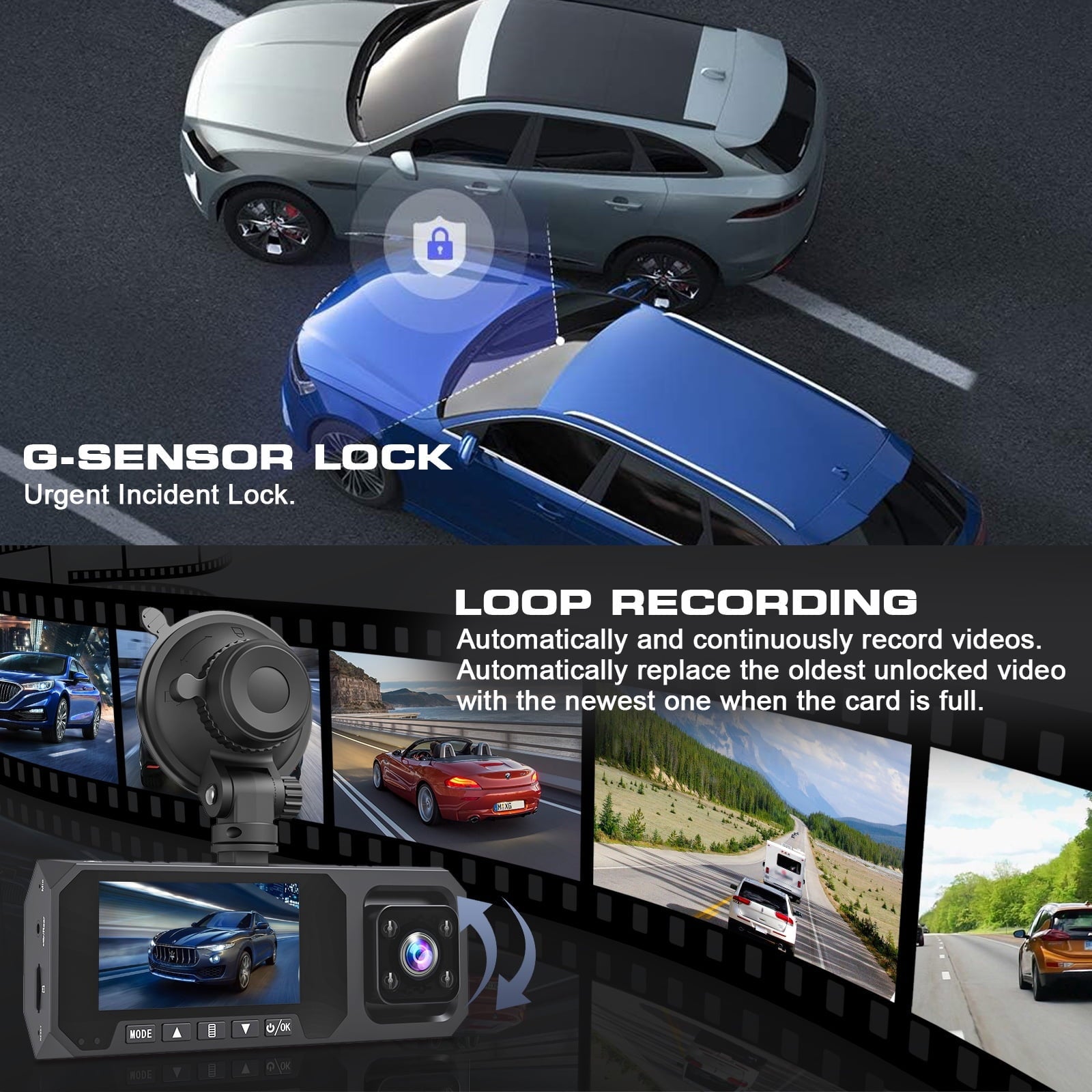 AUOSHI 3 Channel Dual Dash Cam Front Rear 4K/2.5K+1080P 3.16" Full HD with Wi-Fi GPS Free 64GB SD Card Car Dashboard Recorder IPS Screen Night Vision Wide Angle WDR 24H Parking Mode Support 256GB Max
