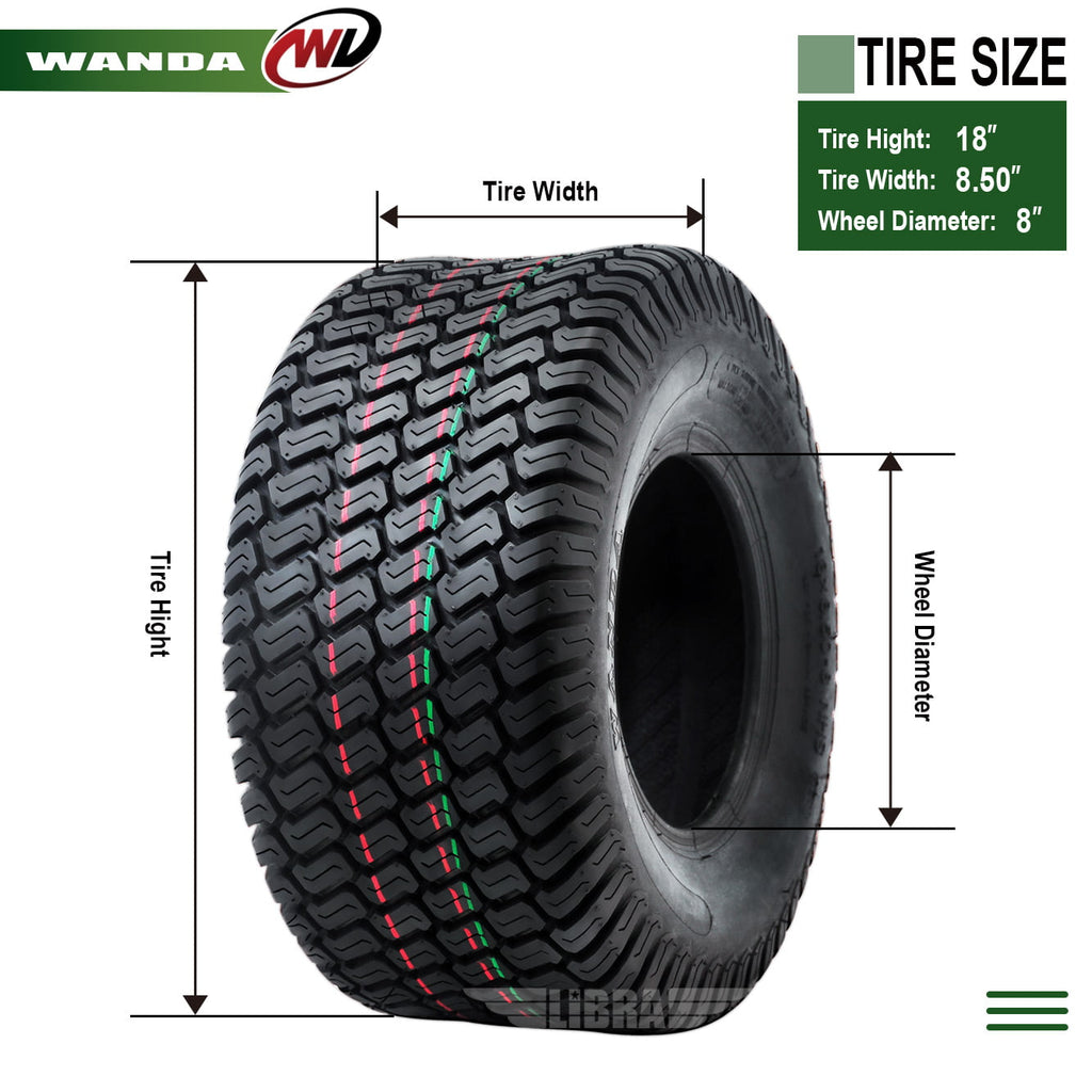 2 New WANDA 18x8.50-8 Lawn Mower Utility/Golf Cart Turf Tires P332 -13028