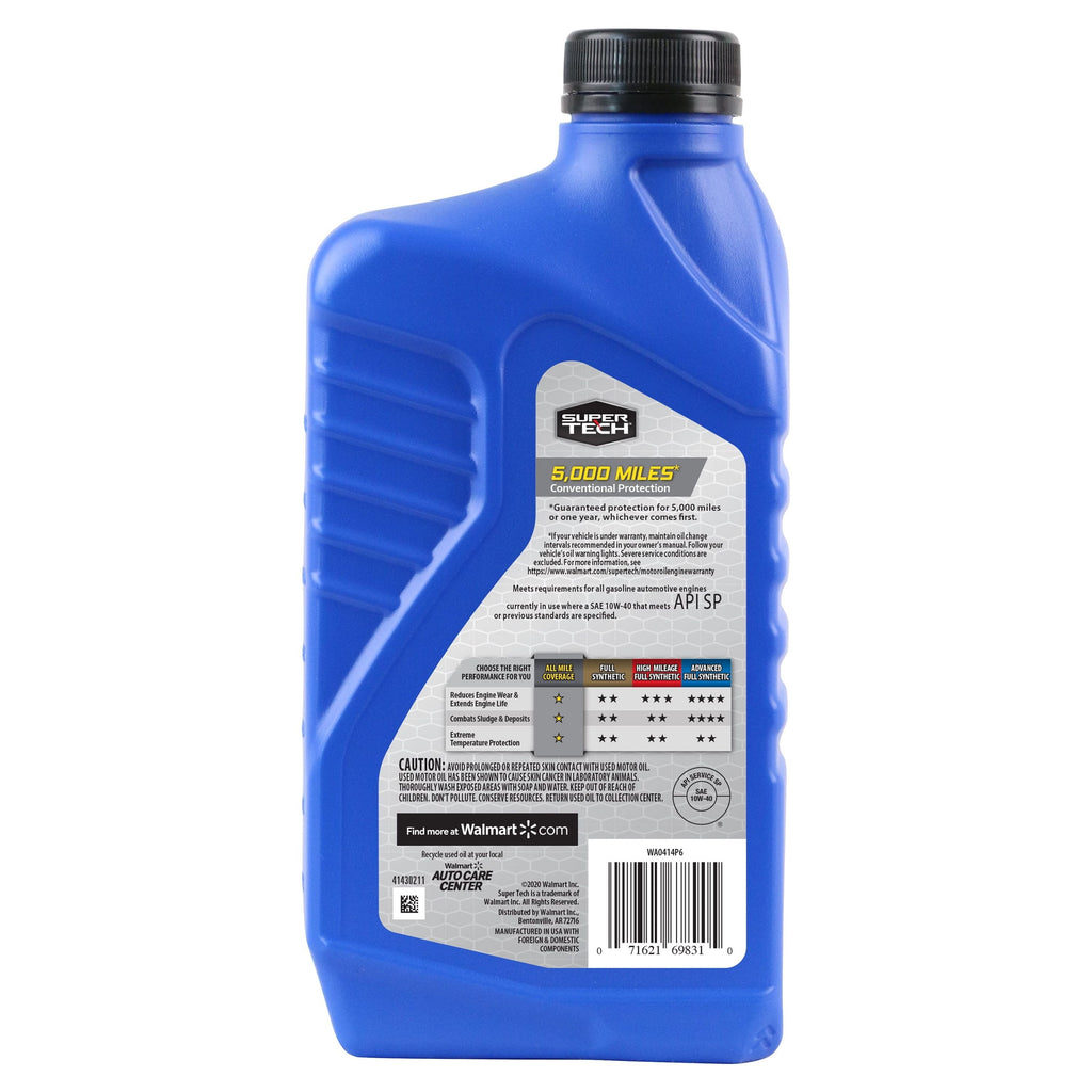 Super Tech All Mileage Synthetic Blend Motor Oil SAE 10W-40, 1 Quart
