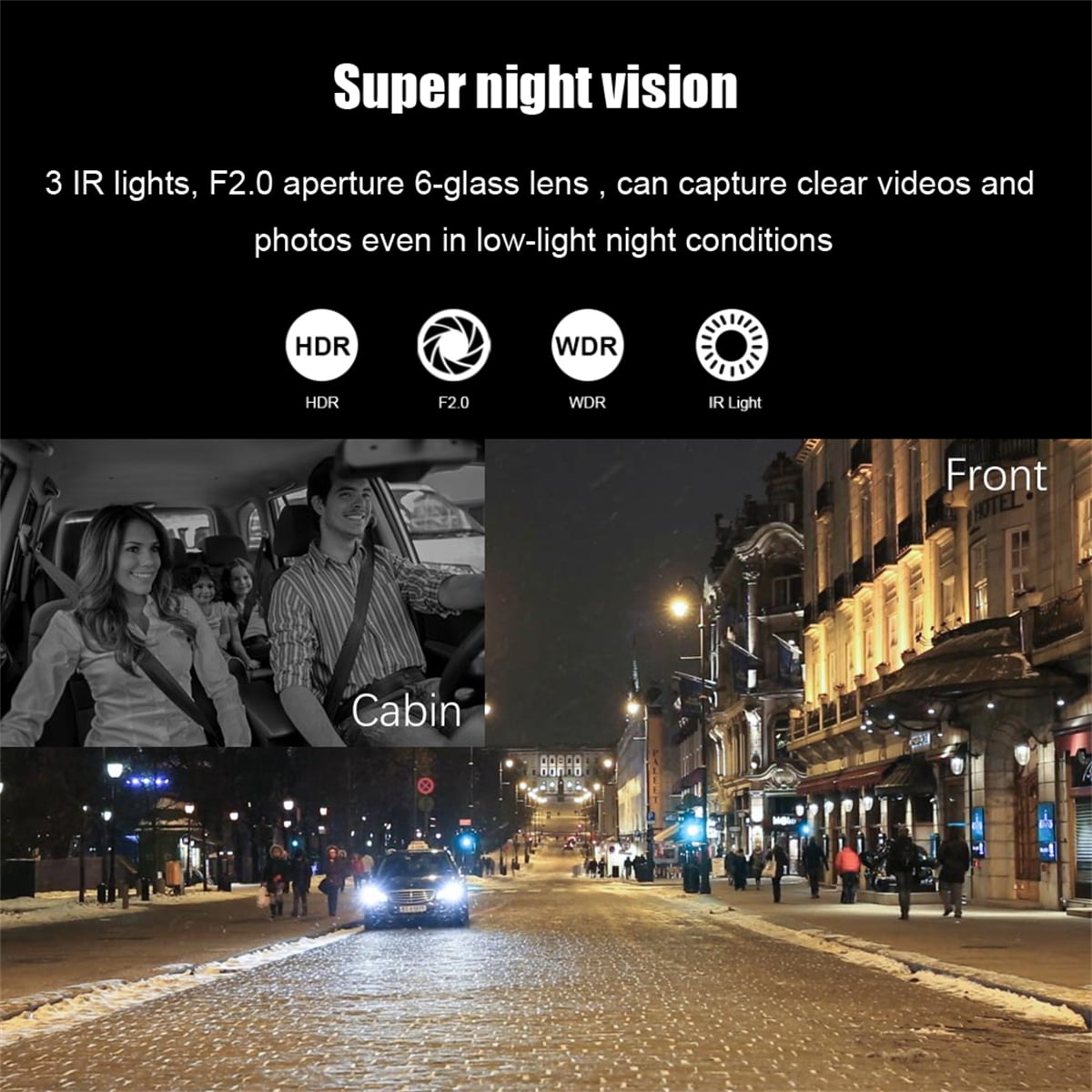 1080P Full HD Car Dash Cam Front And Inside Camera Car DVR Camera Wide Angle with Night Vision, G-Sensor, Crash Detection, Parking Monitor, Loop Recording