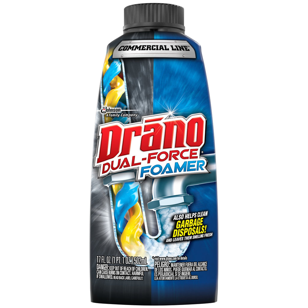 Drano Dual-Force Foamer, Drain Clog Remover, Commercial Line, 17 oz