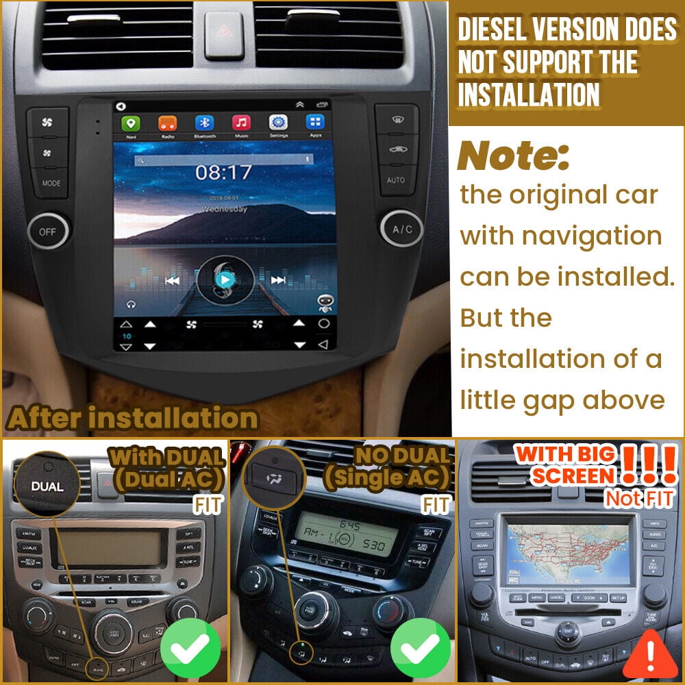 Car Radio Stereo for Honda Accord 2003-2007, 9.7" Touchscreen Android 12 Support Carplay Android Auto/Navigation/Bluetooth/USB/Video/Steering Wheel Control/Rear Camera/ 2+32G,Black