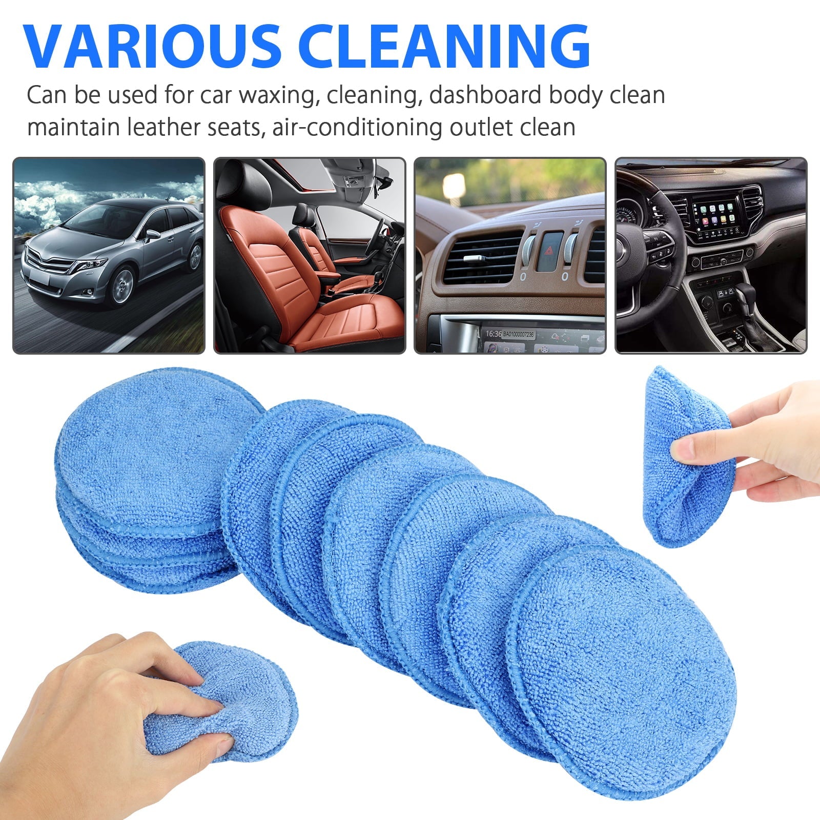 10pcs Microfiber Wax Applicator, EEEkit Ultra-Soft Microfiber Waxing Polish Car Applicator Pads, Foam Sponge Wax Applicator Pads for Cars Vehicle Glass Clean (Blue, 5" Diameter)
