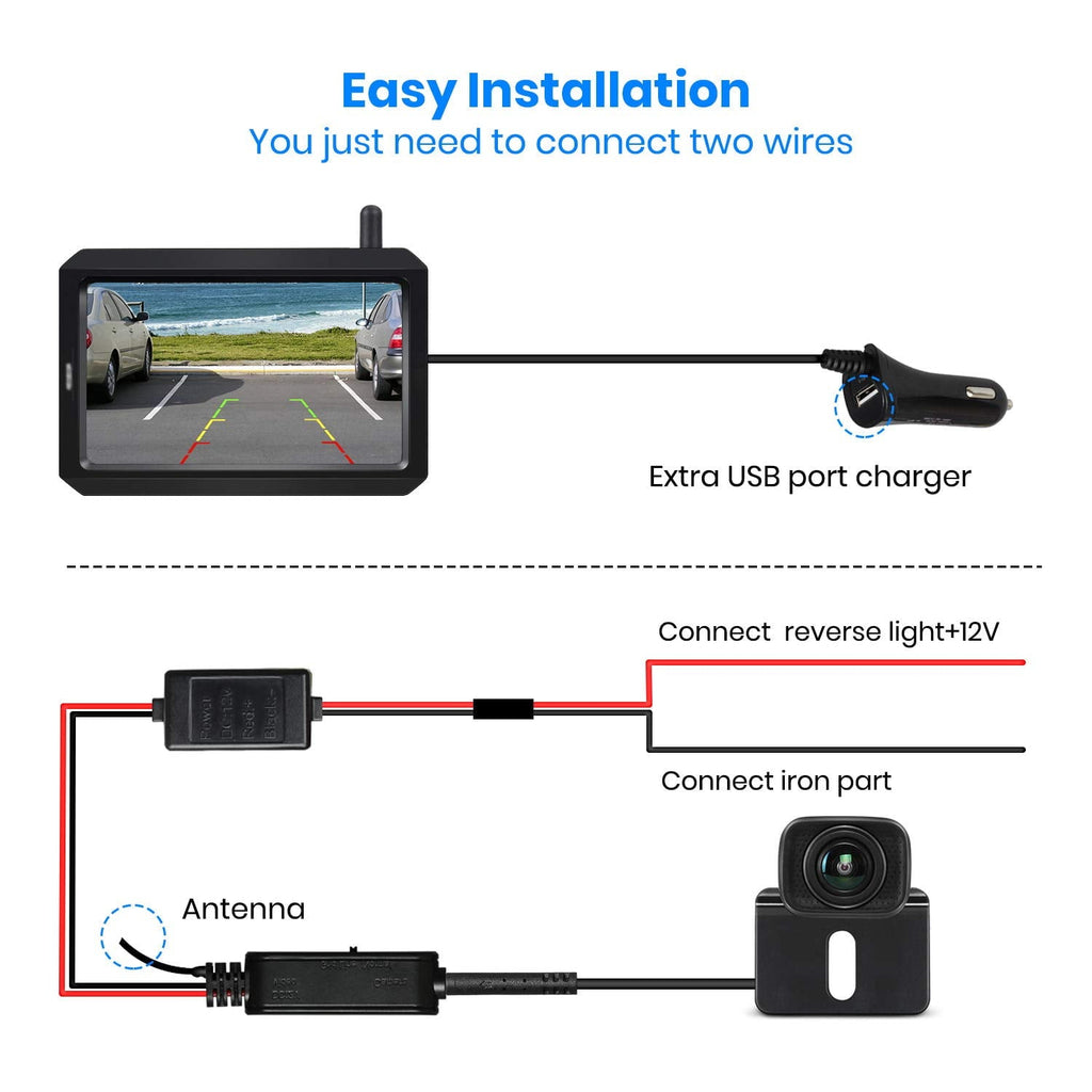 Auto-Vox Backup Camera Wireless 5'' Monitor Kit, Waterproof Rear View Camera Reversing Parking System for Trucks, SUV, and Universal Cars