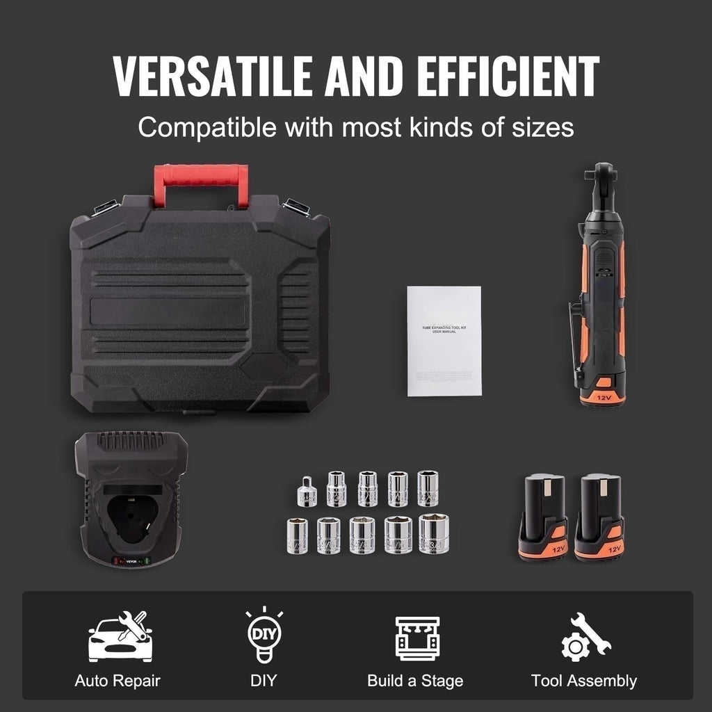 BENTISM Cordless Electric Ratchet Wrench Cordless Ratchet 3/8" 12V 2 Batteries