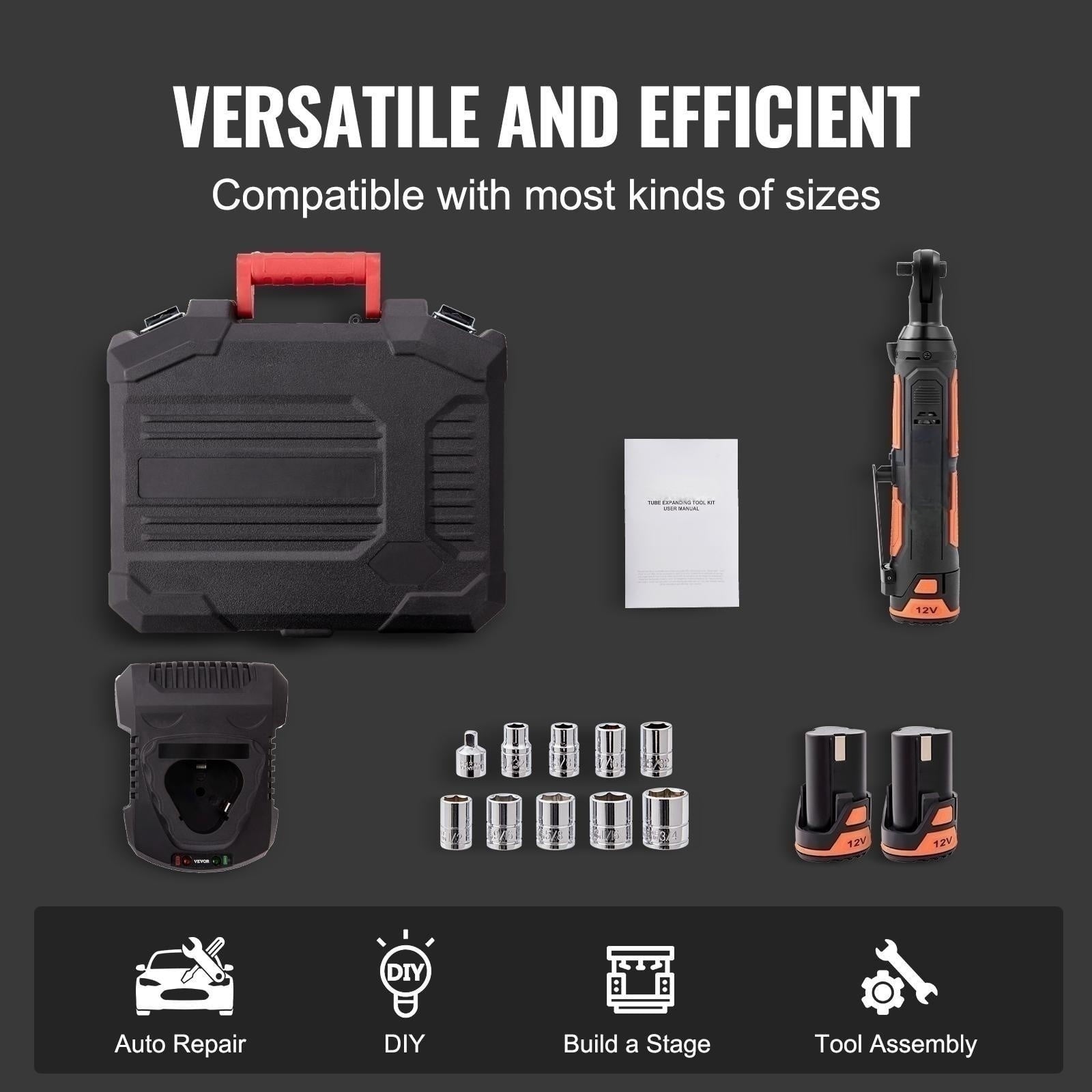 BENTISM Cordless Electric Ratchet Wrench Cordless Ratchet 3/8" 12V 2 Batteries