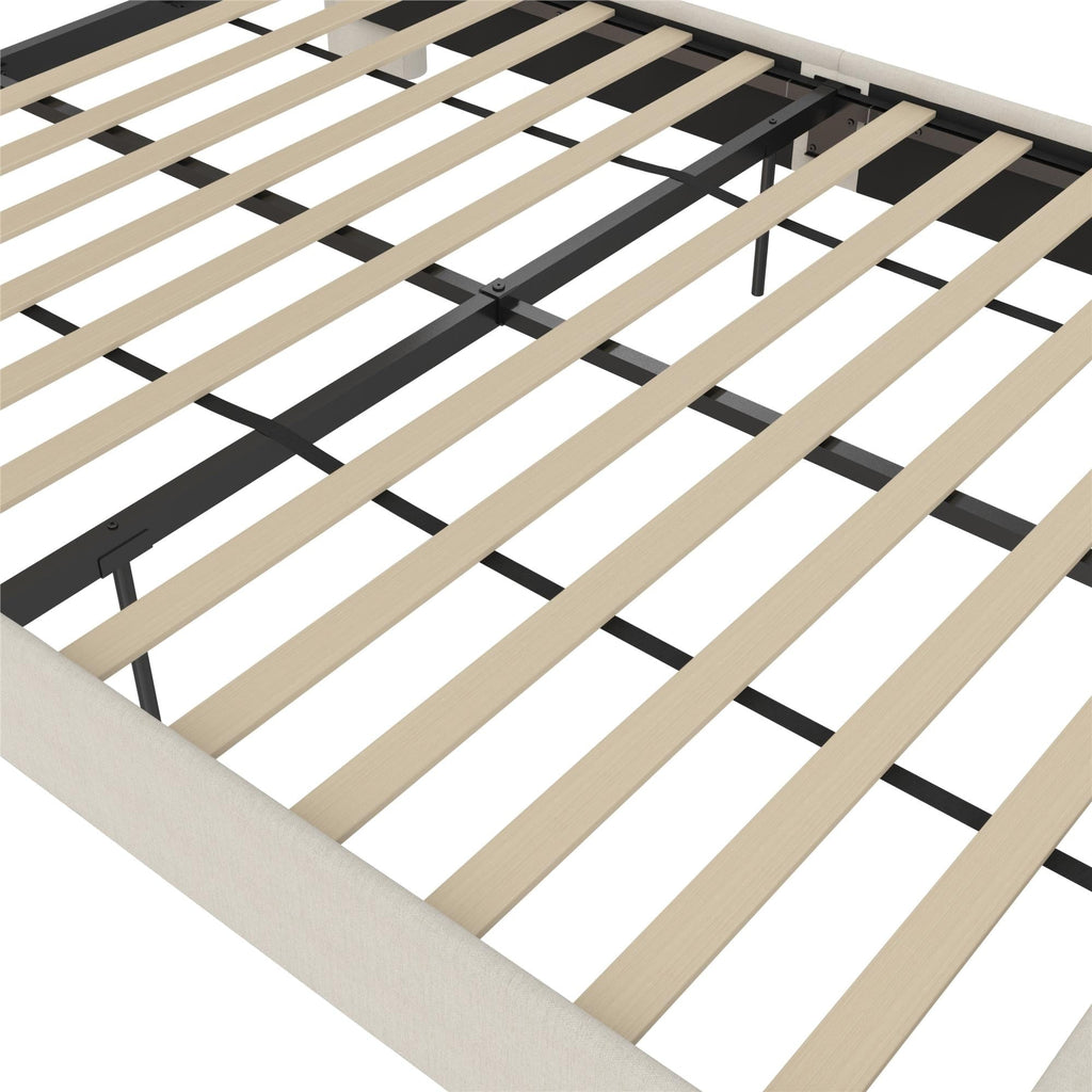 DHP Eveline Upholstered Platform Bed Frame with High Wingback Headboard, Queen, Textured Ivory Canvas