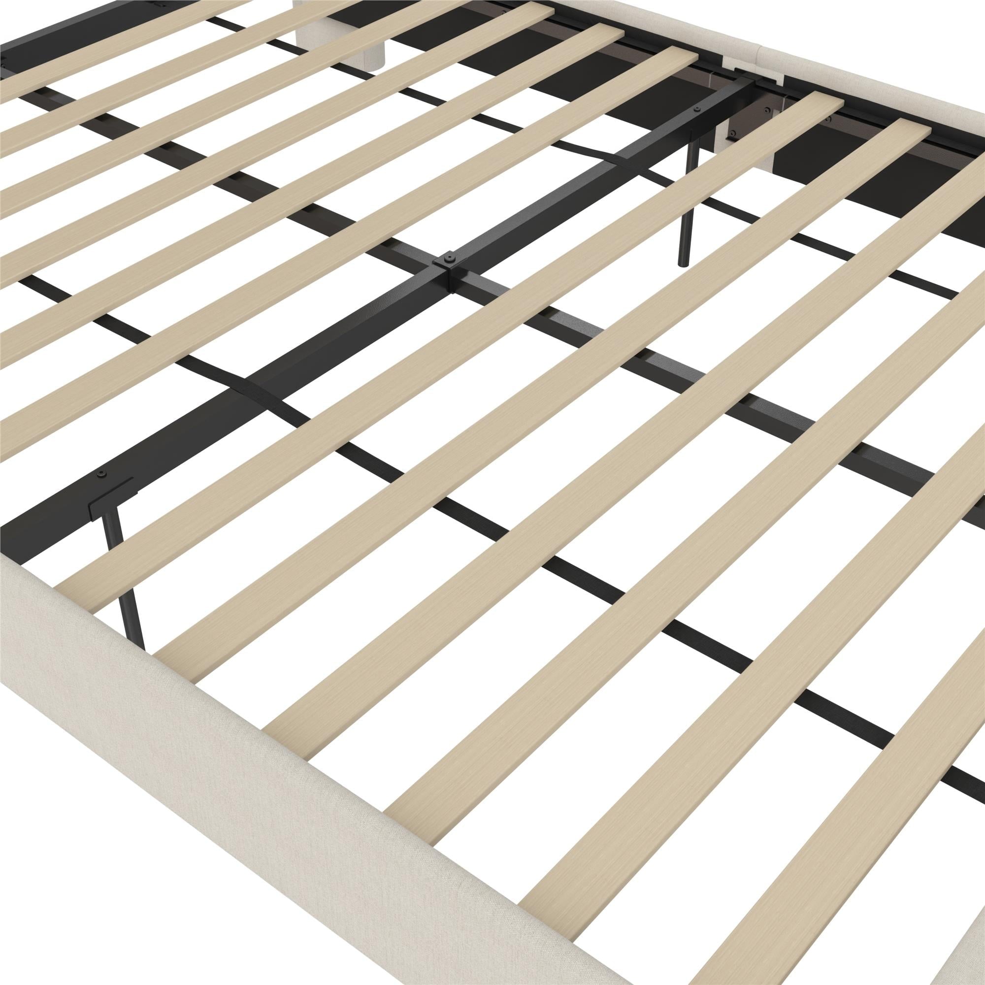 DHP Eveline Upholstered Platform Bed Frame with High Wingback Headboard, Queen, Textured Ivory Canvas
