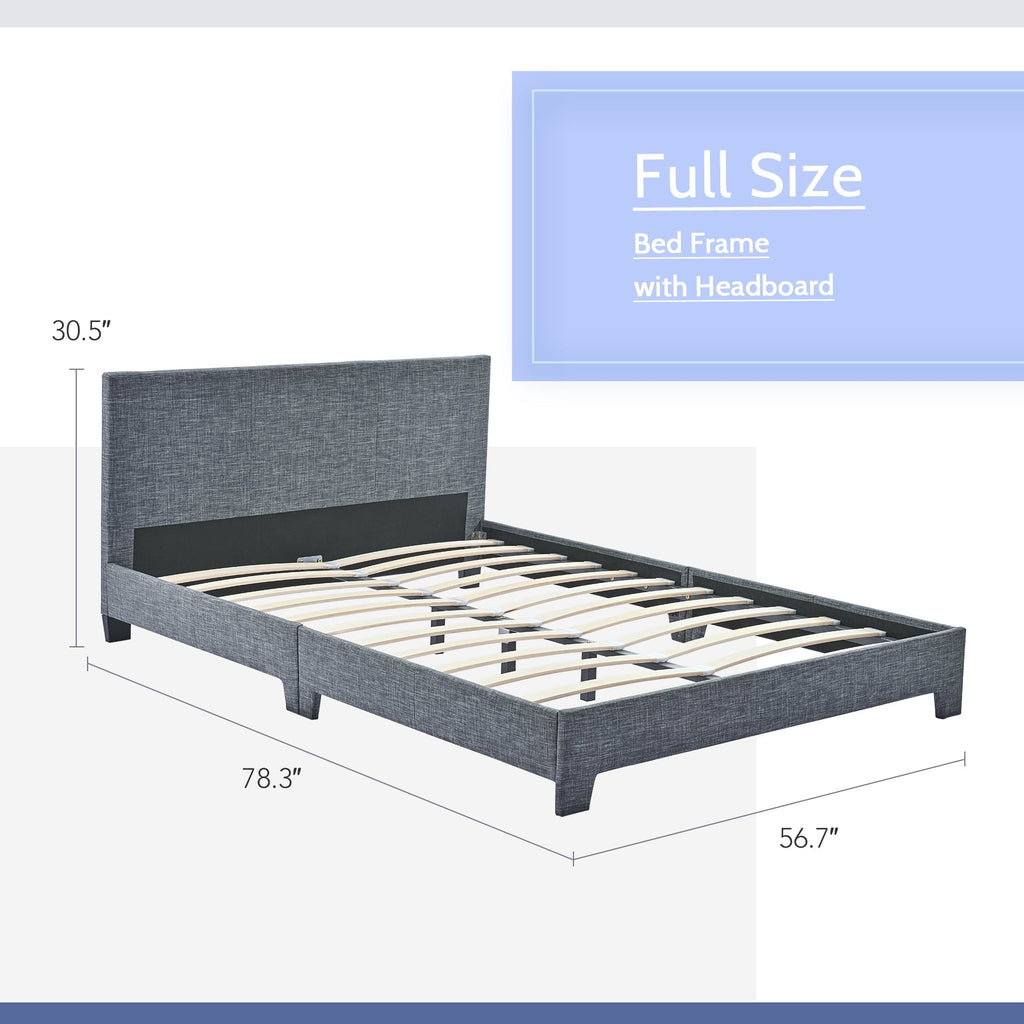 Bestco Sturdy Full Bed Platform with Headboard Steel Frame Wood Slats 635lb Cap, Gray