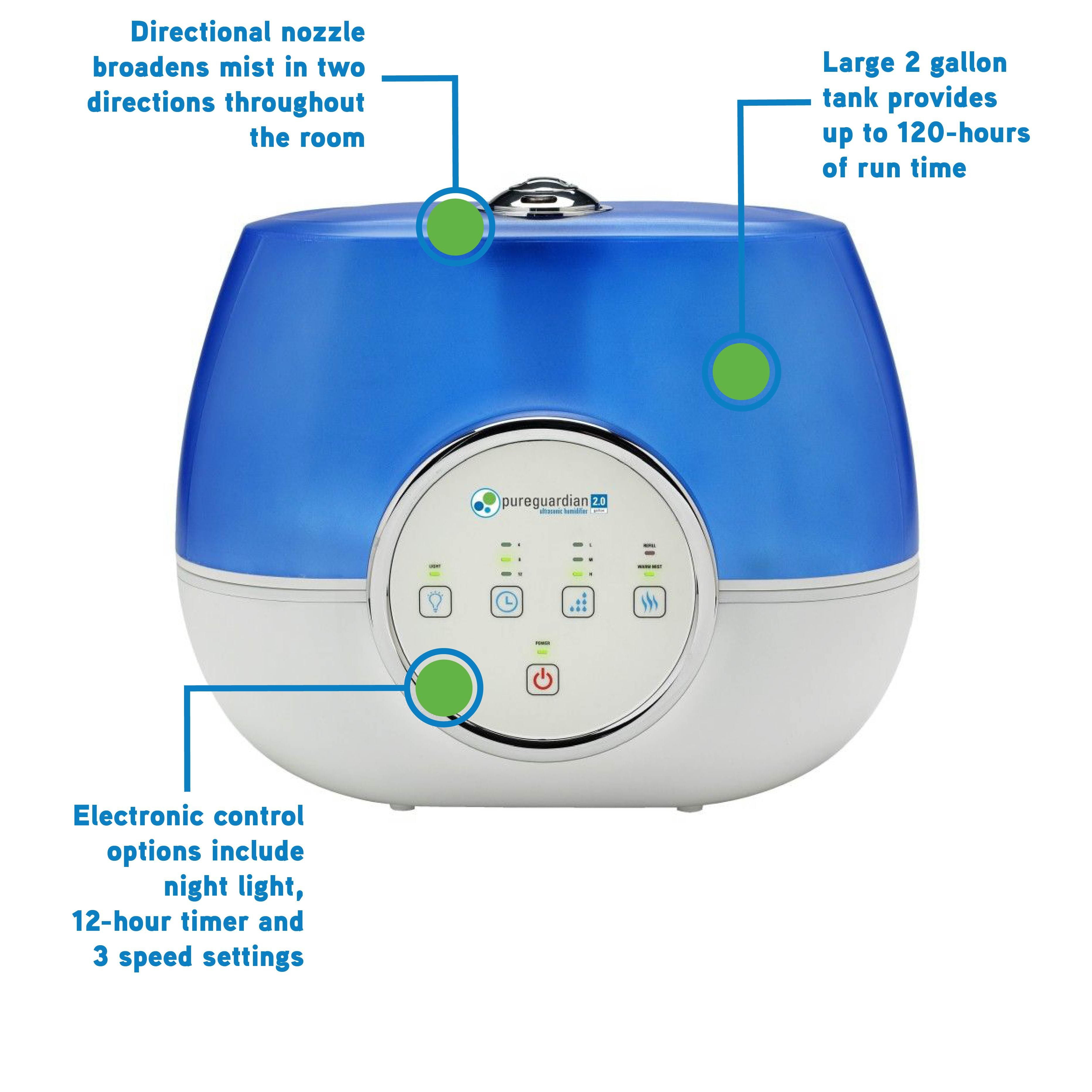 Pure Guardian 600 Sq. ft. 2-Gallon Warm and Cool Mist Ultrasonic Humidifier, H4810AR