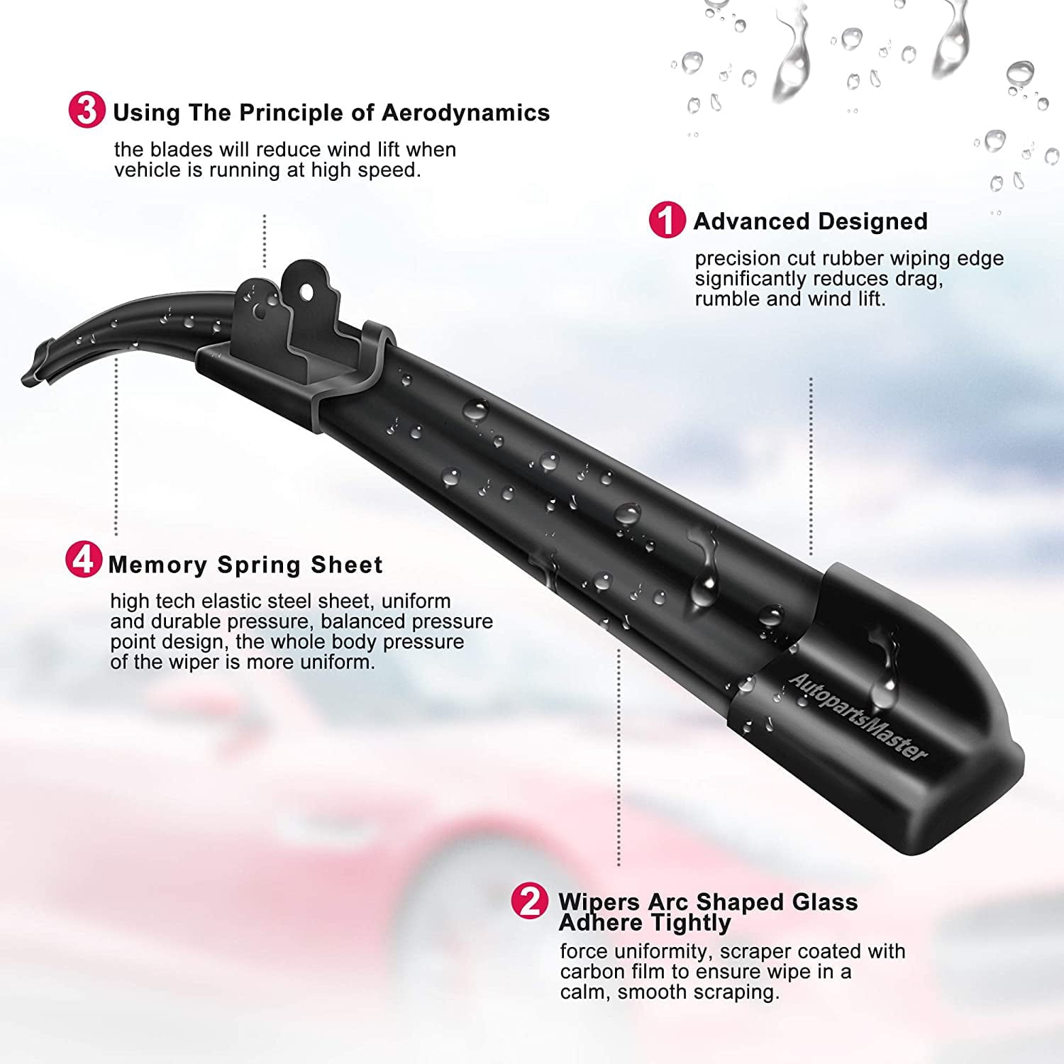 Feildoo Windshield wiper blades, 24" + 14" Bracketless Beam Wiper Car Front Window J U Hook Wiper Blade (set of 2)