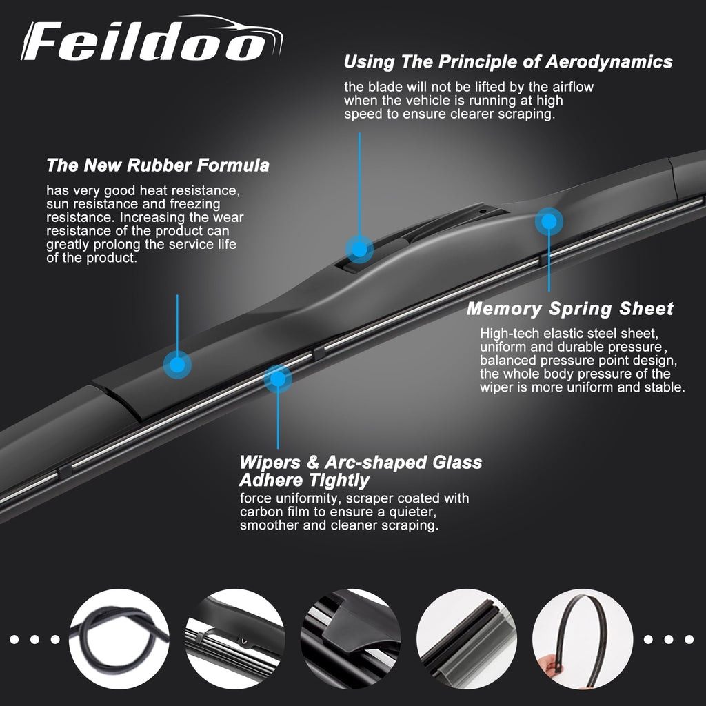 Feildoo 26"&16" Wiper Blades Fit For Hyundai Genesis 2015 26"+16" Front Windshield Wiper, Driver and Passenger, J U HOOK, Set of 2