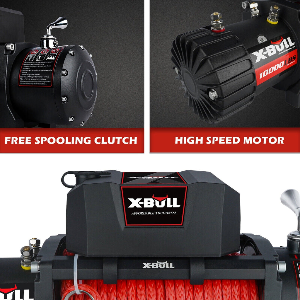 X-BULL 10000lb Winch Load Capacity Electric Winch Kit 12V Synthetic Rope Waterproof Electric Winch with Hawse Fairlead with Wireless Handheld Remote and Corded Control Recovery