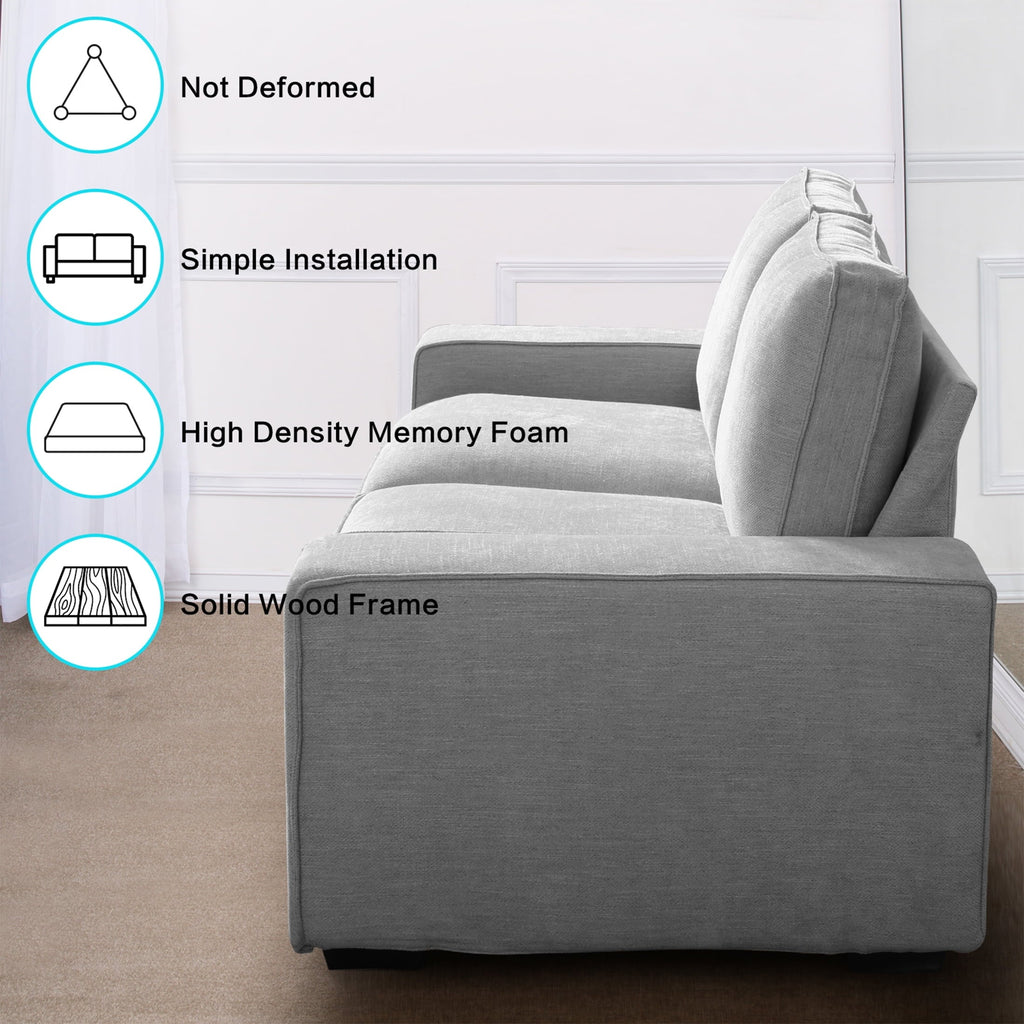 INGALIK 88.58" Modern Loveseat Sofa for Living Room, Chenille Sofa and Couch with Square Armrests, Removable Sofa Cushions and Detachable Sofa Cover, Easy to Install, 3 Seater, Light Grey