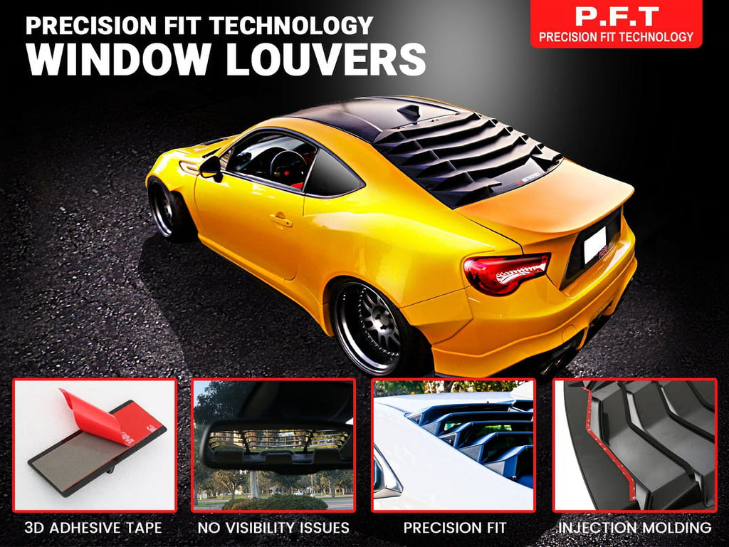 Ikon Motorsports Compatible with 15-23 Ford Mustang IKON Rear Window Louver Sun Shade Cover Windshield Vent - ABS 2015 2016 2017 2018 2019 2020