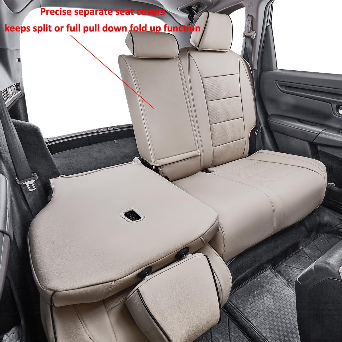 EKR Custom Fit CRV Seat Covers for Honda CRV EX,EXL,Hybrid 2023 2024 - Full Set Breathable Leather Auto Seat Covers(Beige)