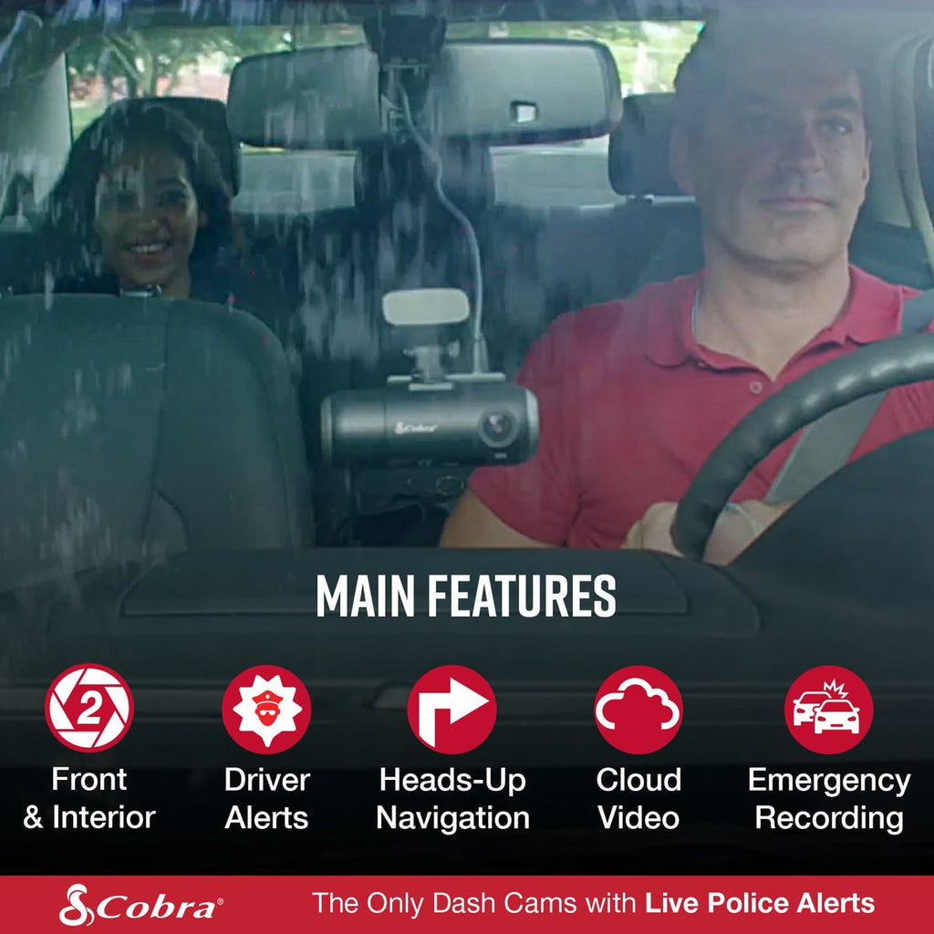 Cobra - SC 201 Dual-View Smart Dash Camera with Built-In Cabin-View l 1080P Resolution l With Night Vision and Real-Time Driver Alerts