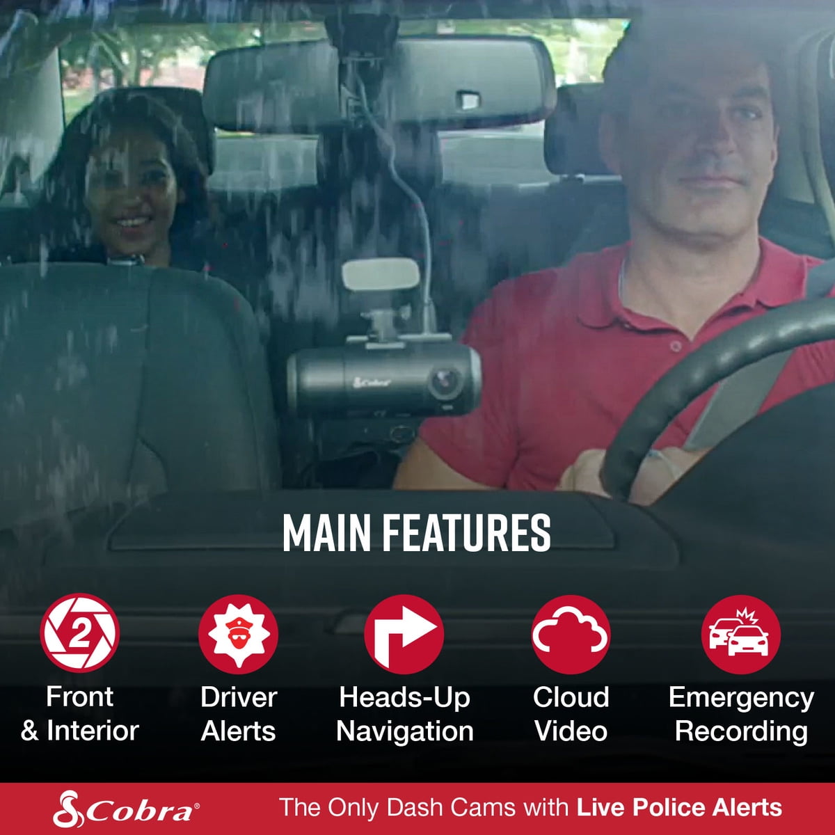 Cobra - SC 201 Dual-View Smart Dash Camera with Built-In Cabin-View l 1080P Resolution l With Night Vision and Real-Time Driver Alerts
