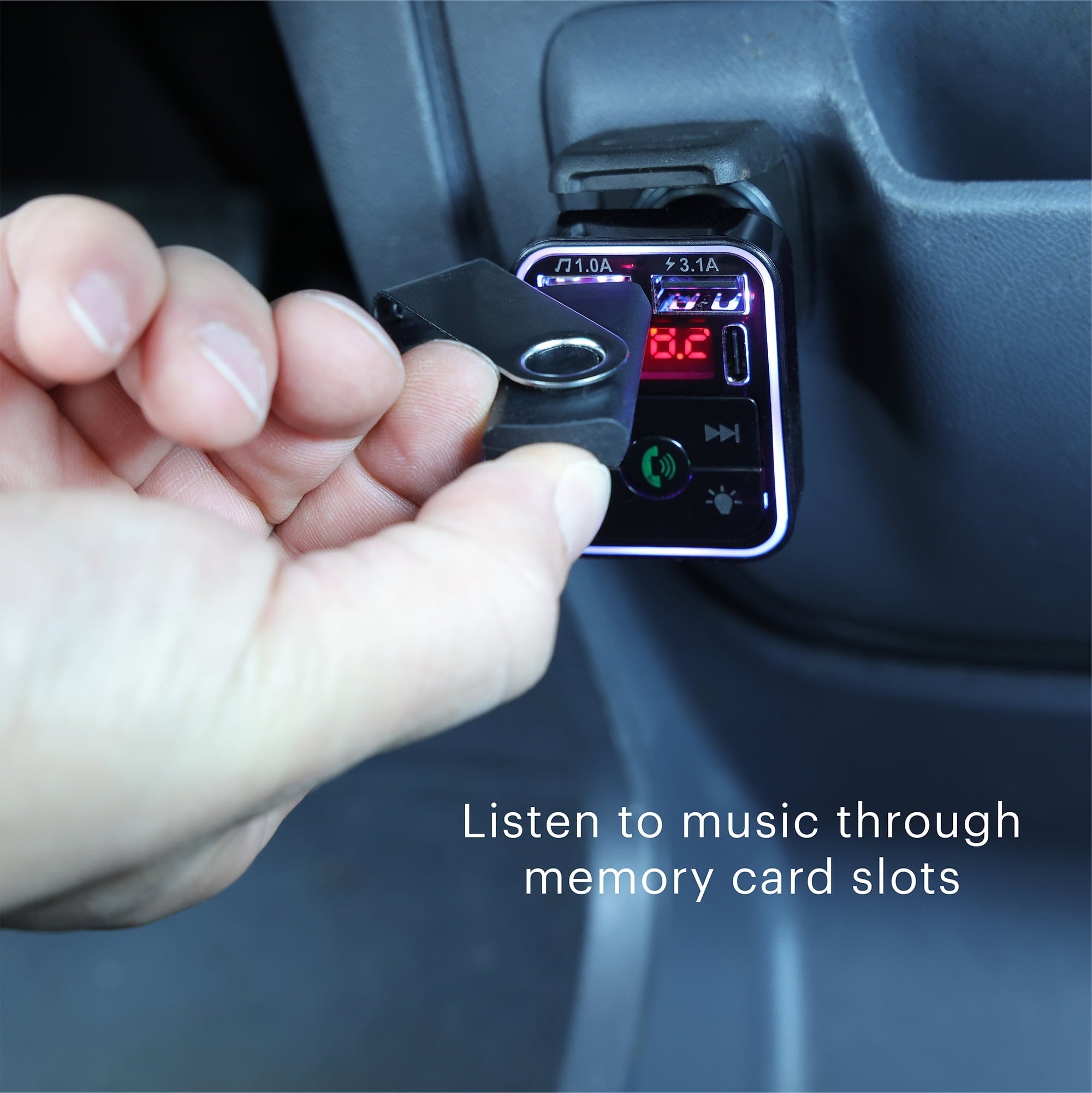 onn. Bluetooth LED FM Transmitter Car Charger with LCD Screen
