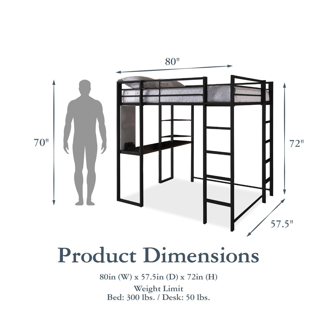 Teen Novogratz Hunter Full Size Metal Loft Bed, Black