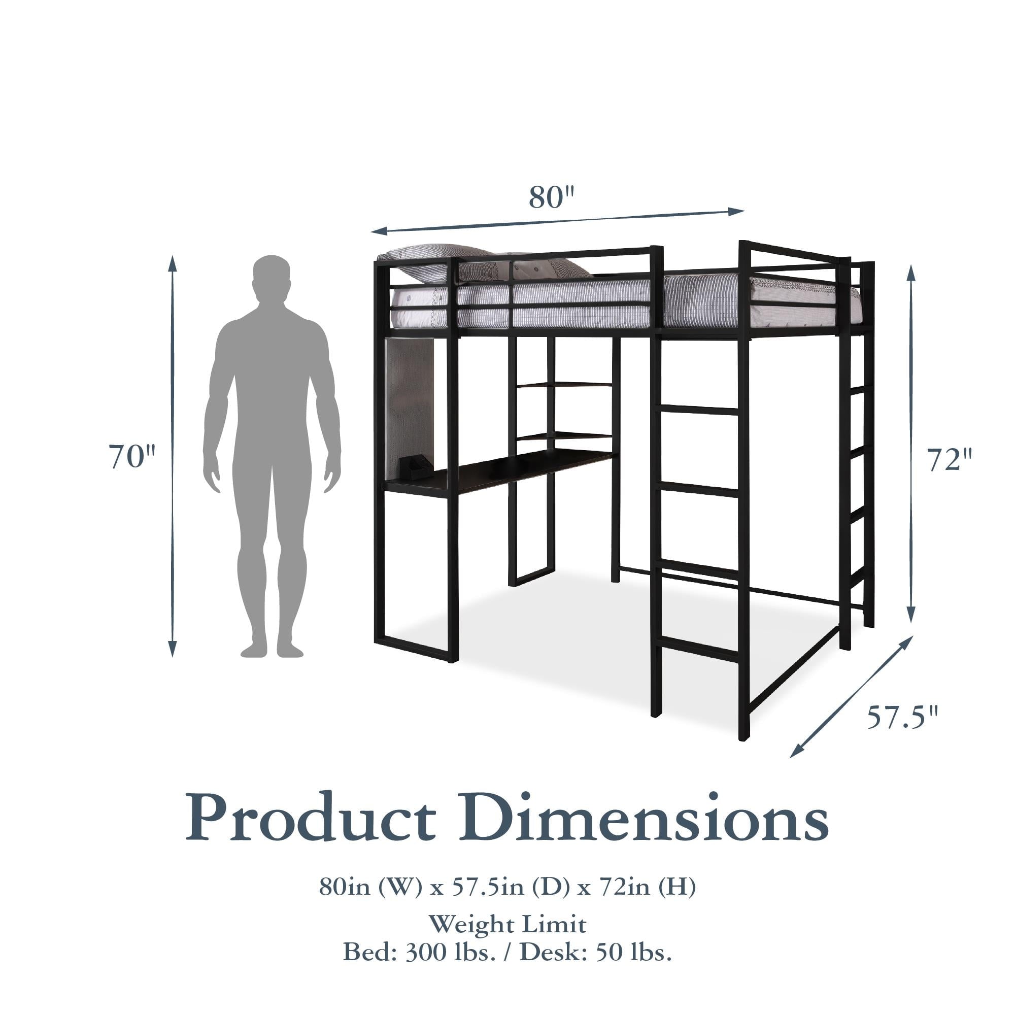 Teen Novogratz Hunter Full Size Metal Loft Bed, Black