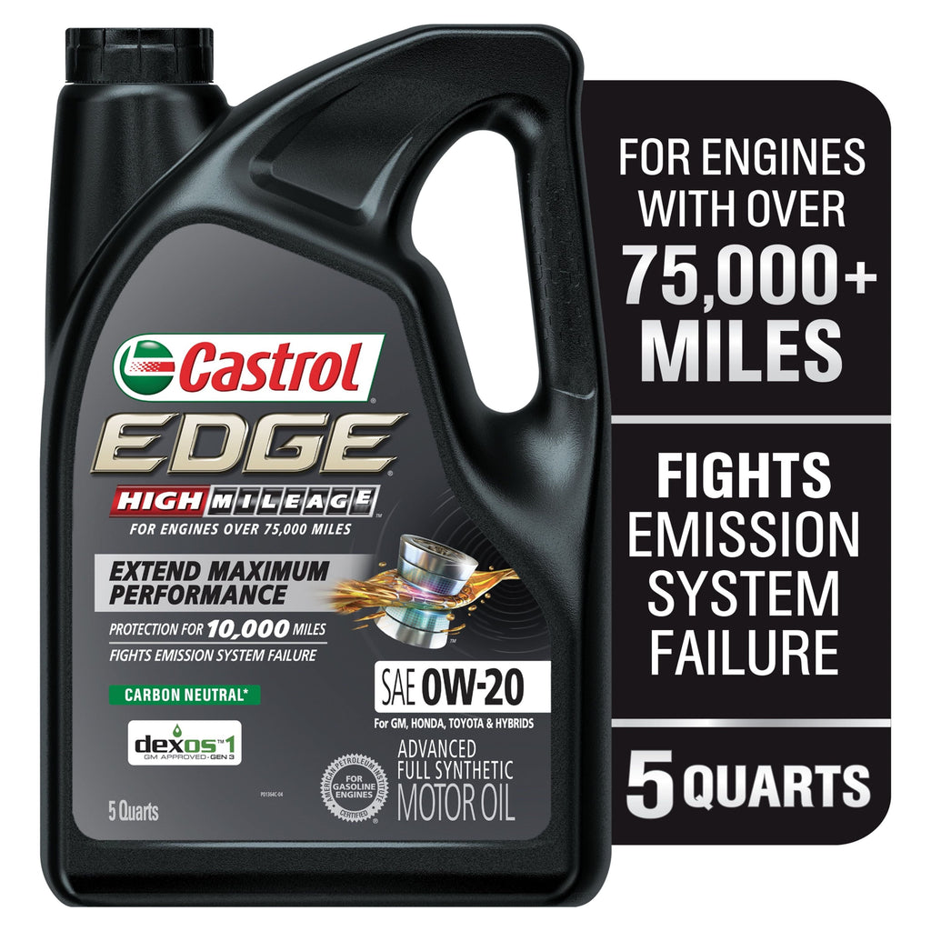Castrol EDGE High Mileage 0W-20 Advanced Full Synthetic Motor Oil, 5 Quarts