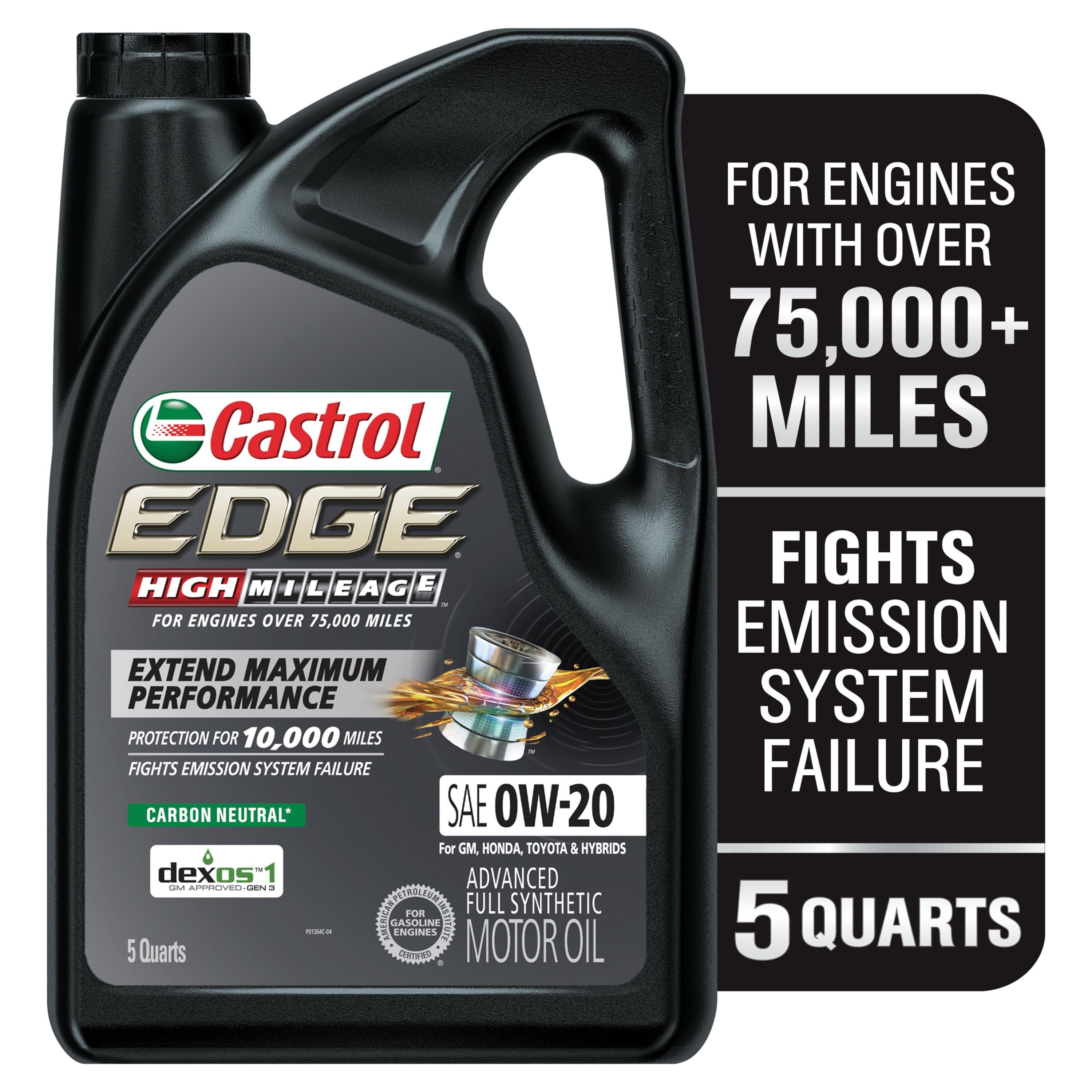 Castrol EDGE High Mileage 0W-20 Advanced Full Synthetic Motor Oil, 5 Quarts