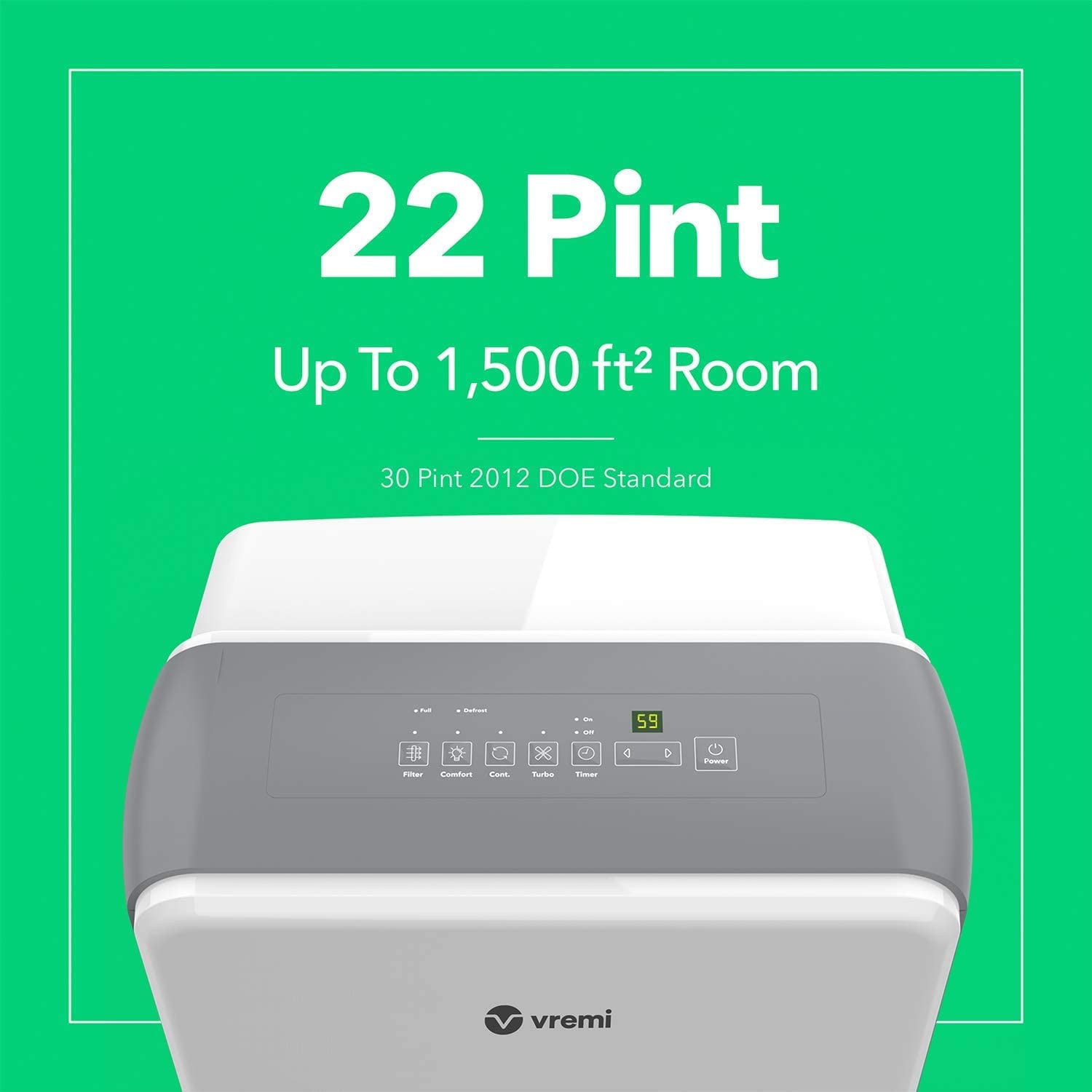 Vremi 22 Pint 1,500 Sq. Ft. Dehumidifier Energy Star Rated for Medium Spaces and Basements