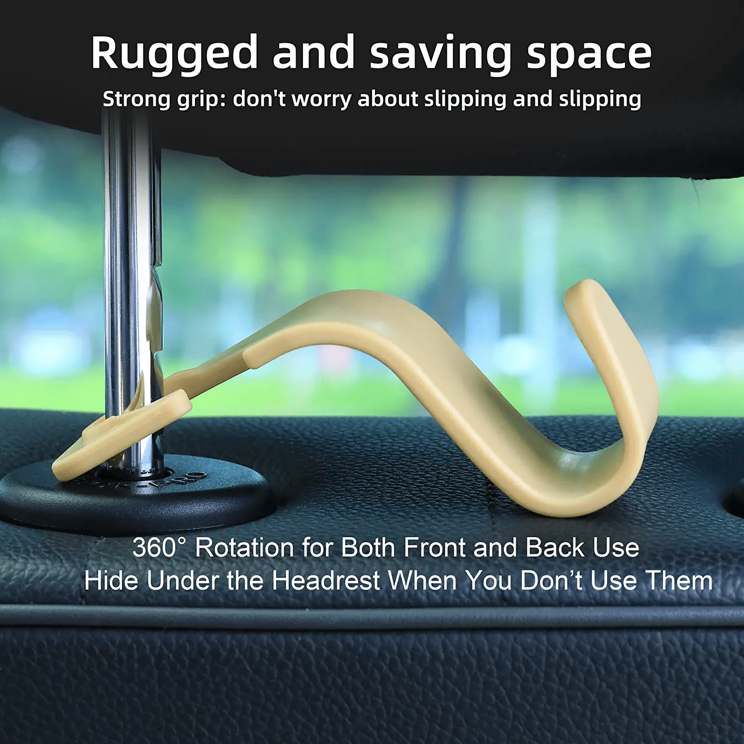 Jusdreen Car Seat Headrest Hook 4 Pack Hanger Storage Organizer Universal for Handbag Purse Coat Universal Fit Vehicle Car- Beige