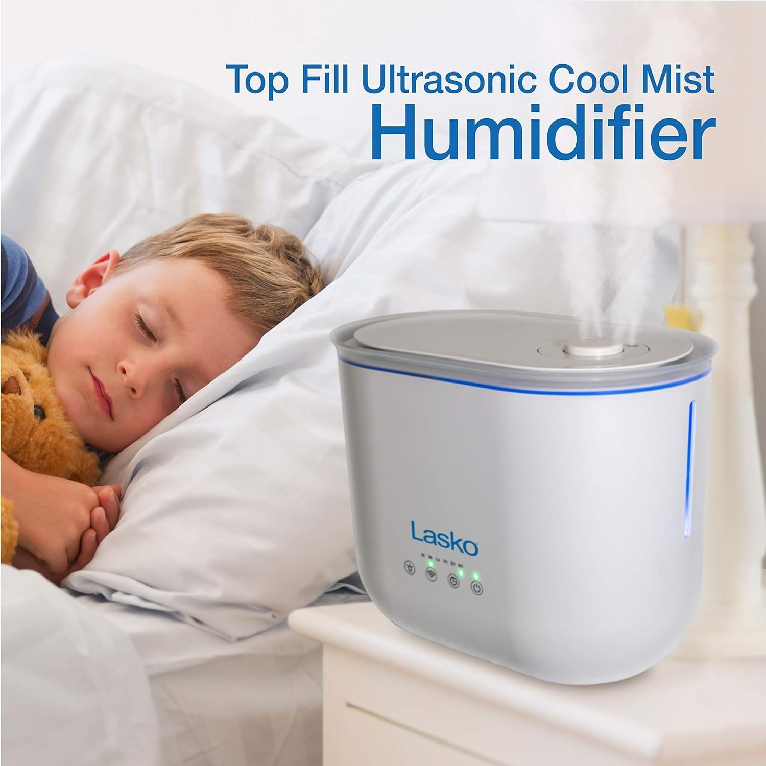 Lasko Top Fill Ultrasonic Cool Mist Humidifier with Timer, UH250, White