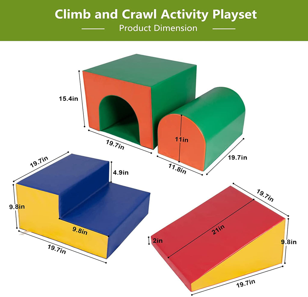 Polar Aurora 4PCS Single-Tunnel Foam Climber and Crawl Activity Play Set Soft Foam Toddler Stairs and Freestanding Indoor Active Play Structure for Toddlers and Kids, Easy to Assemble