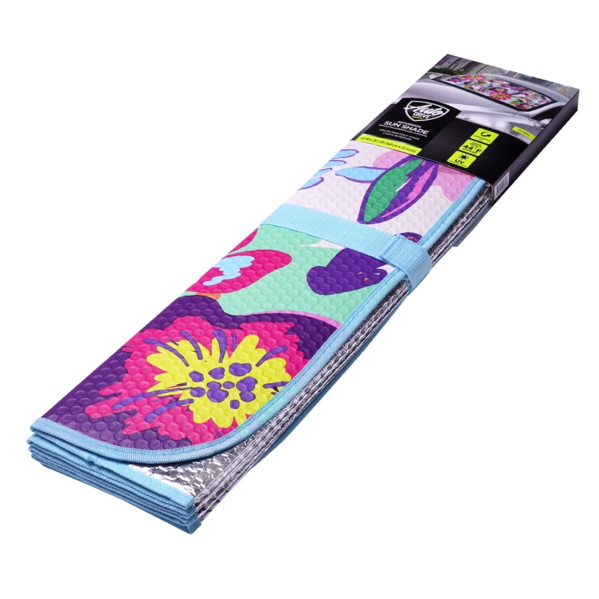 Auto Drive Windshield Floral Folding Sun Shade for Model of Sedan SUV Liftback Hatchback1 Pack, 63"x 28.5"