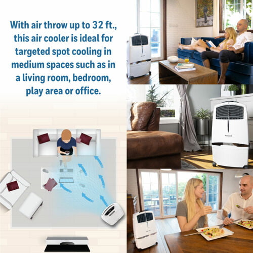 Honeywell 525-729CFM Portable Evaporative Cooler, Fan & Humidifier with Ice Compartment & Remote, CL30XCWW, White