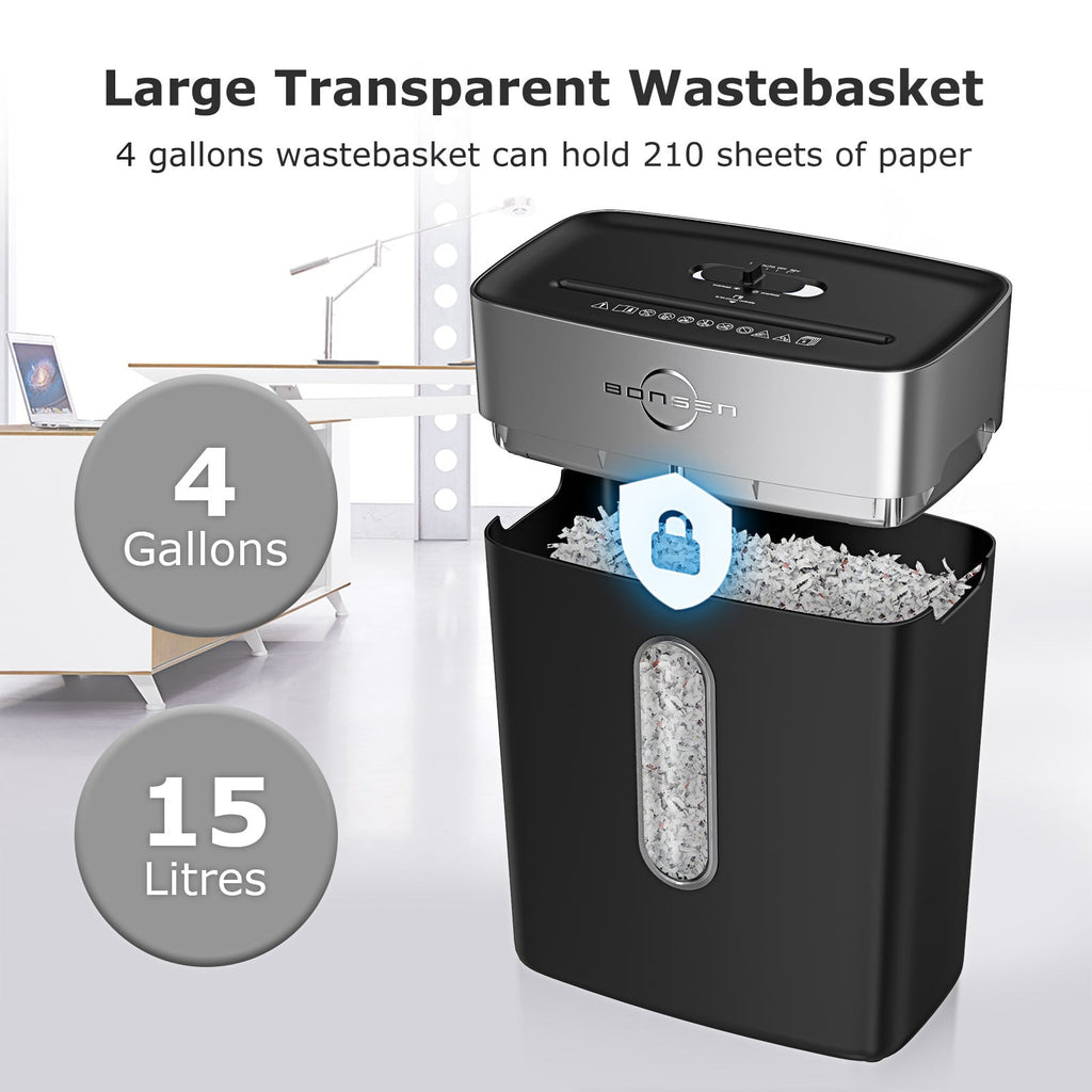 Bonsen Shredder for Home Office, 8-Sheet P4 High Security  Crosscut Shredder, 4 Gallons Bin