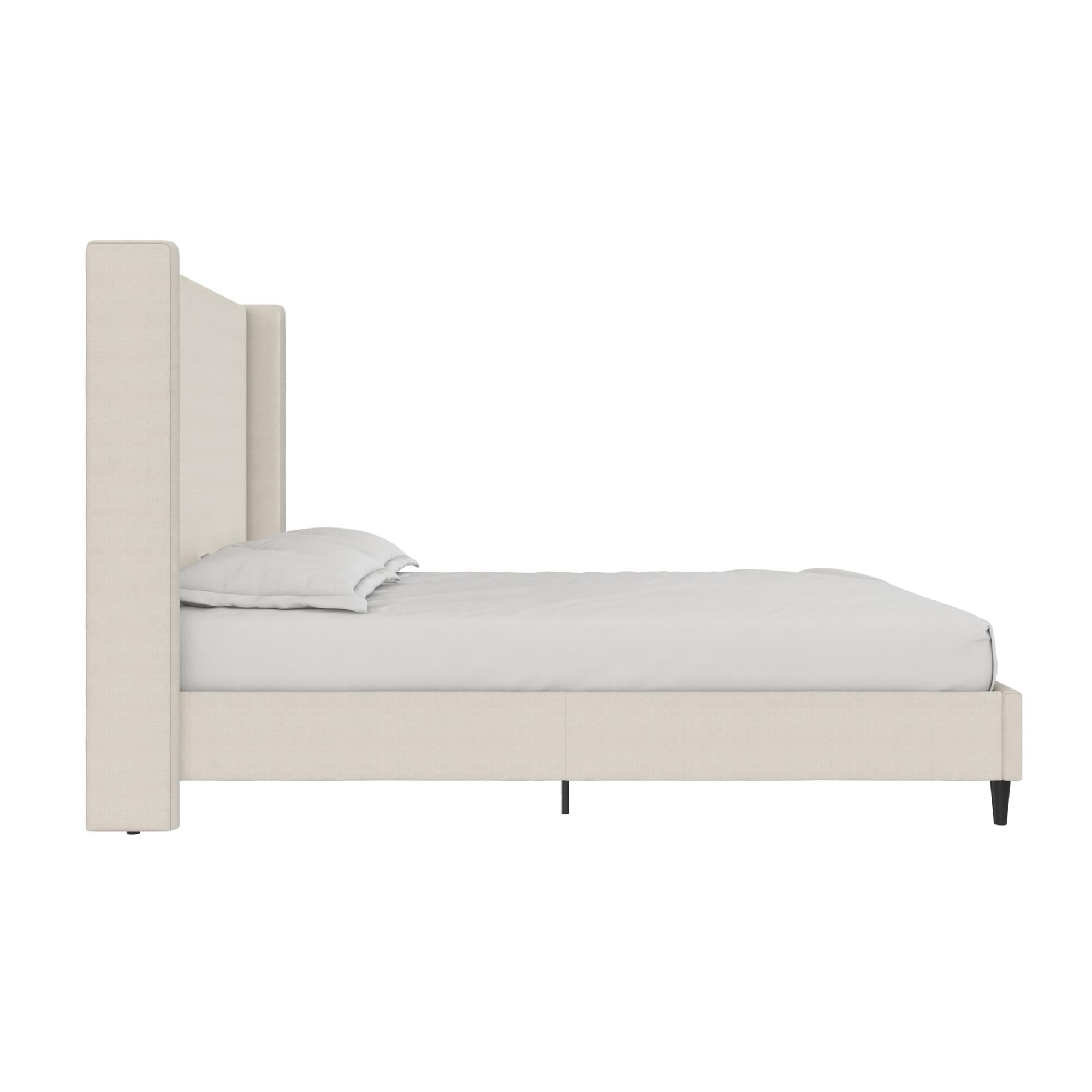 DHP Eveline Upholstered Platform Bed Frame with High Wingback Headboard, Queen, Textured Ivory Canvas