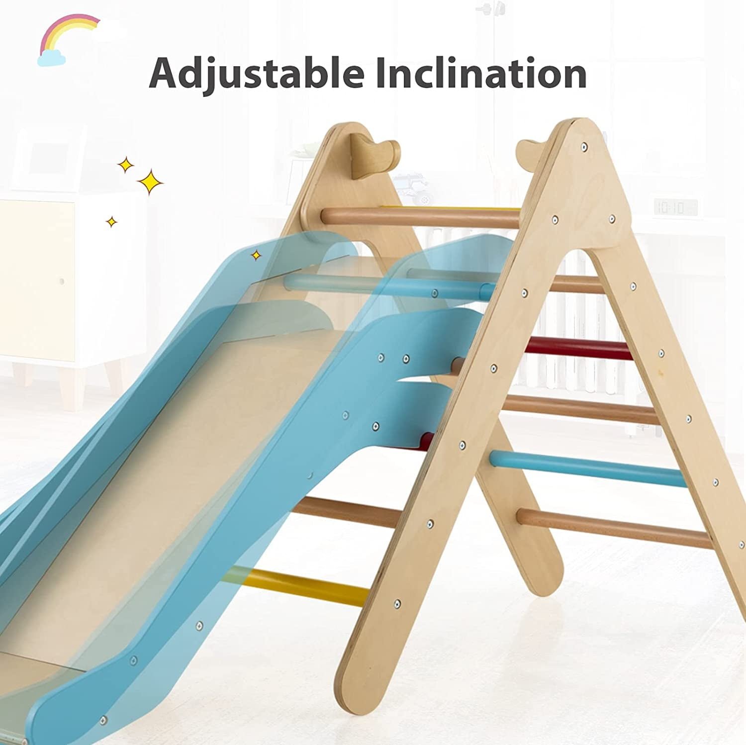 OLAKIDS Climbing Toys for Toddlers, 2 in 1 Montessori Kids Wood Triangle Climber with Ramp Ladder Slide for Gym Playground, Indoor Outdoor Climbing Toy Baby Play Structure Activity Set for Boys Girls