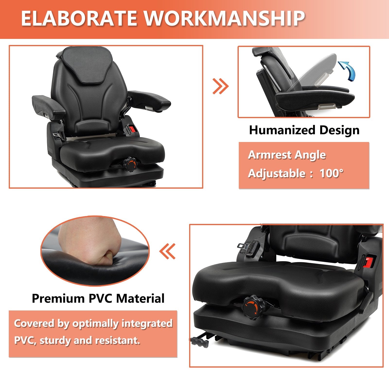 TICSEA Tractor Seat Fit for Bad Boy Mower,Adjustable Backrest Headrest and Slide Rails Forklift seat,Adjustable Armrests Shock Absorber Heavy Duty for Zero Turn Lawn Mower