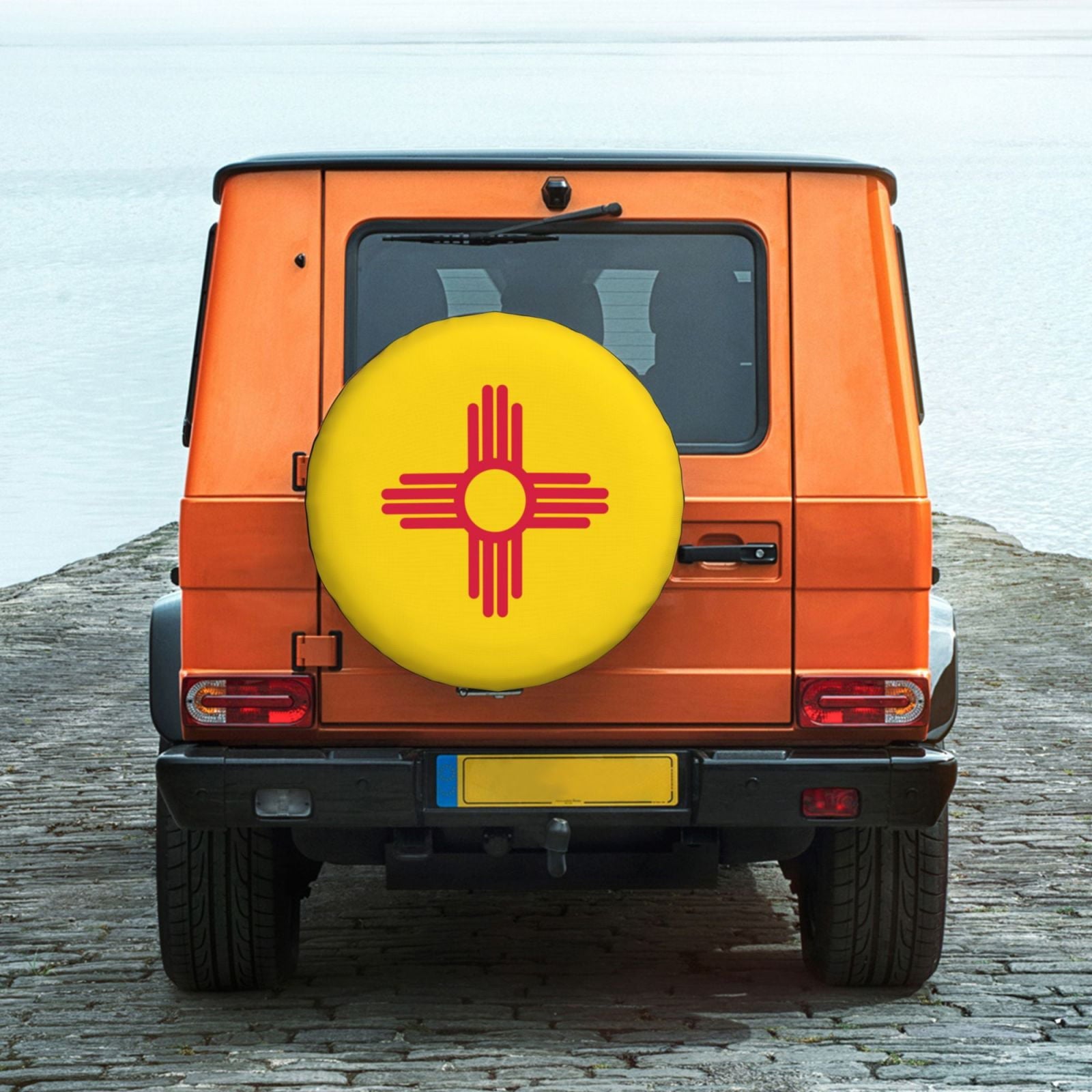 DouZhe Waterproof Spare Tire Cover, New Mexico State Flag Seal Prints Adjustable Wheel Covers Fit for Jeep Trailer RV SUV Car, 14 inch