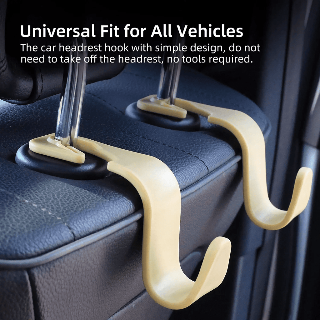Jusdreen Car Seat Headrest Hook 4 Pack Hanger Storage Organizer Universal for Handbag Purse Coat Universal Fit Vehicle Car- Beige