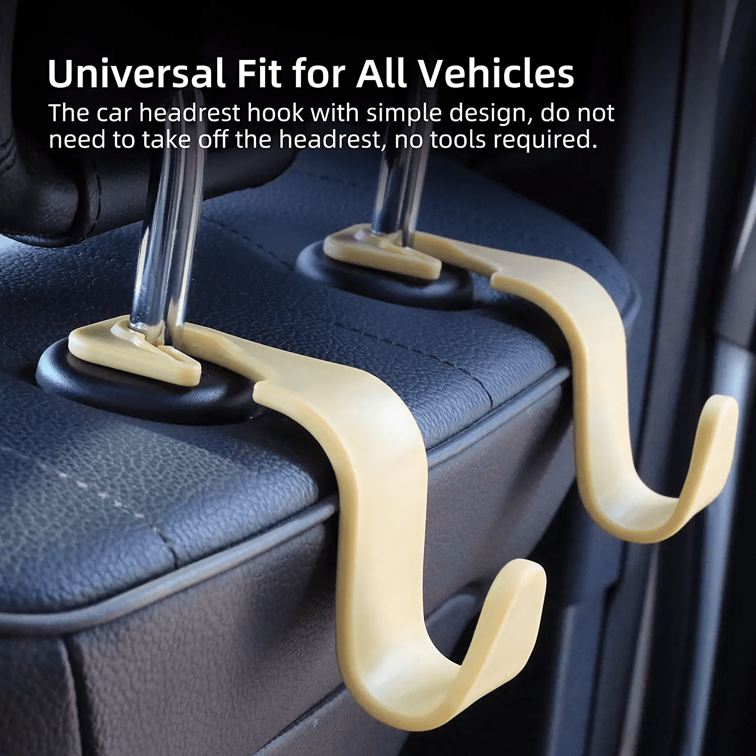 Jusdreen Car Seat Headrest Hook 4 Pack Hanger Storage Organizer Universal for Handbag Purse Coat Universal Fit Vehicle Car- Beige