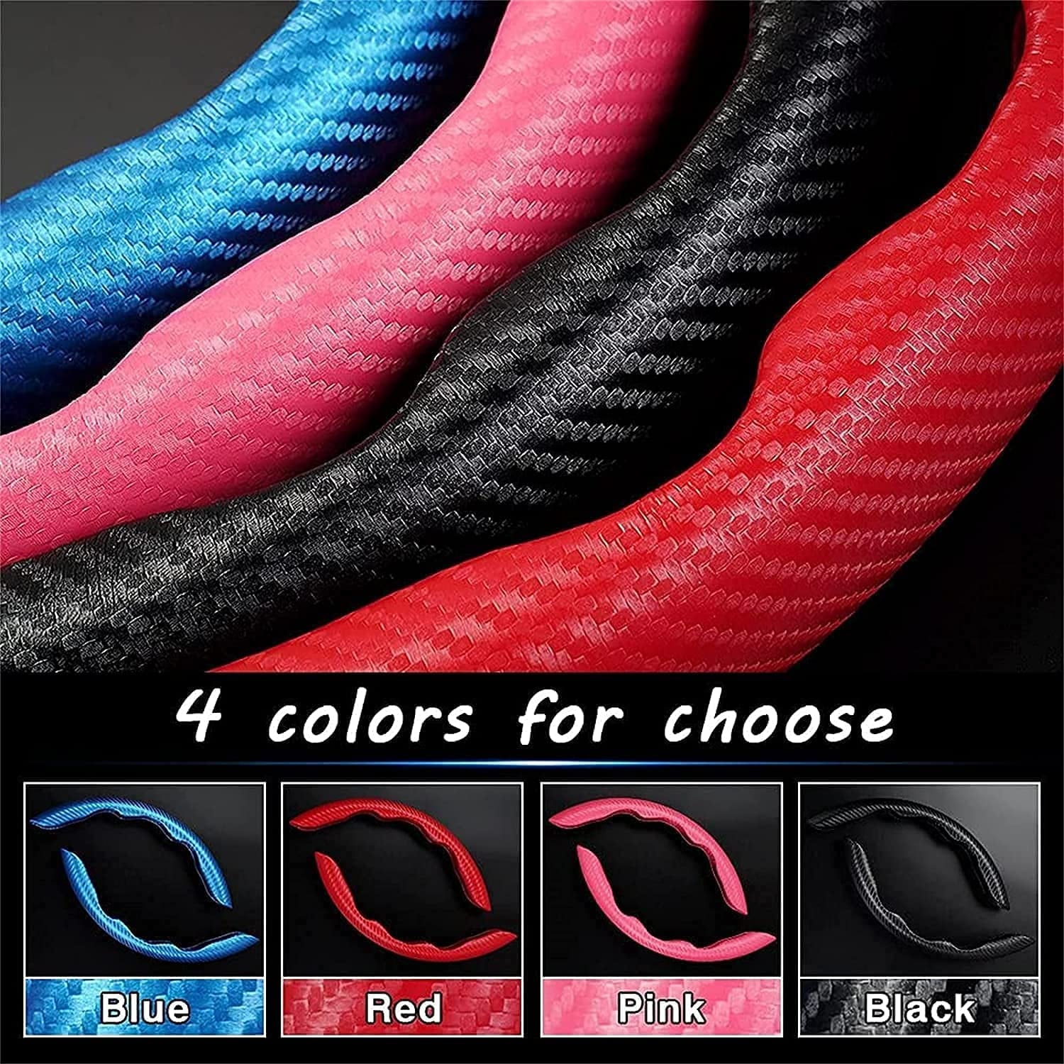 Anti-Slip Car Steering Wheel Cover, Universal 14.5 Inch Carbon Fiber Car Steering Wheel Protector Cover, Car Steering Wheel Accessories (Carbon Fiber) red