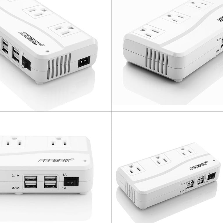 BESTEK Portable 200W Power Inverter for Car,Lightning Fast DC 12V to 110V AC Car Power Inverter with 4.2A 4-Port USB Car Converter Adapter