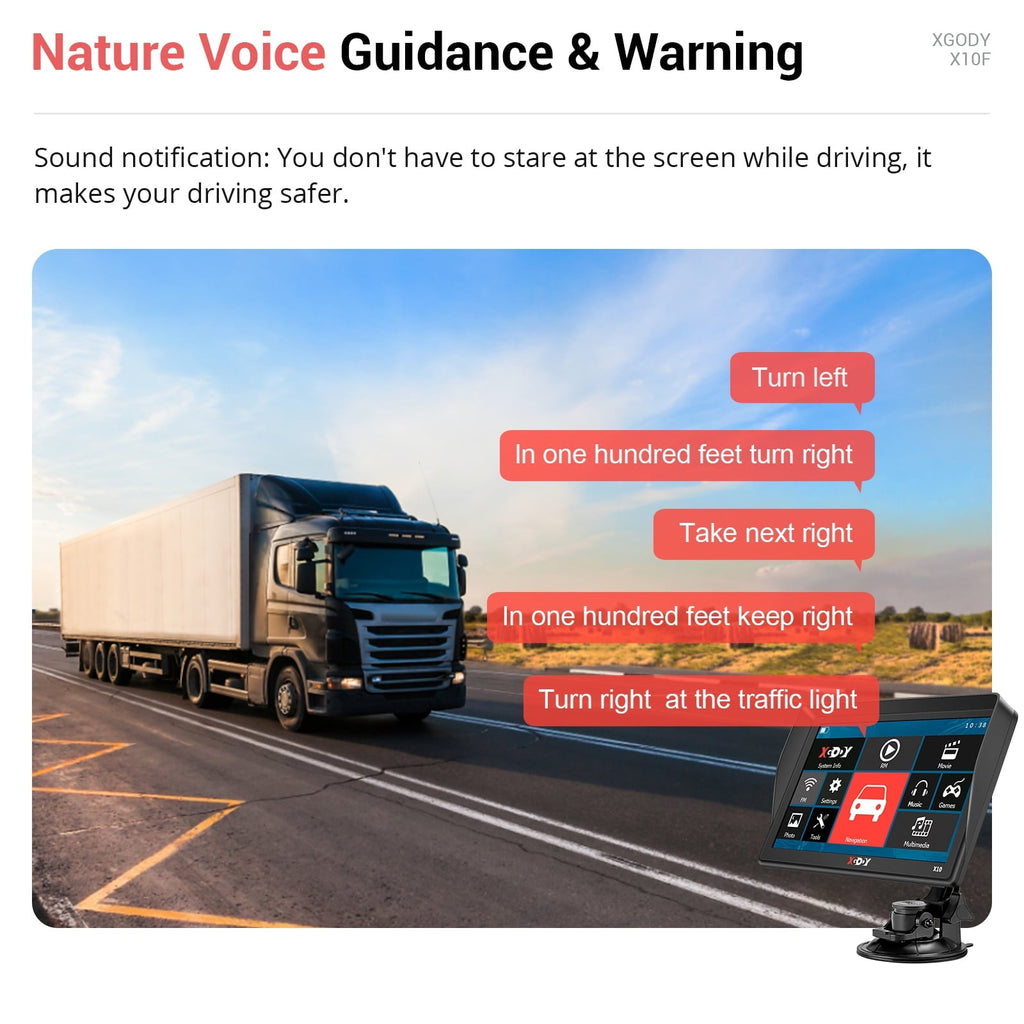 XGODY Car GPS Navigation 9 inch Truck GPS Navigator for Car Sat Nav with Real Voice Spoken Alarm, Lifetime Free Map Update, 8GB 256M