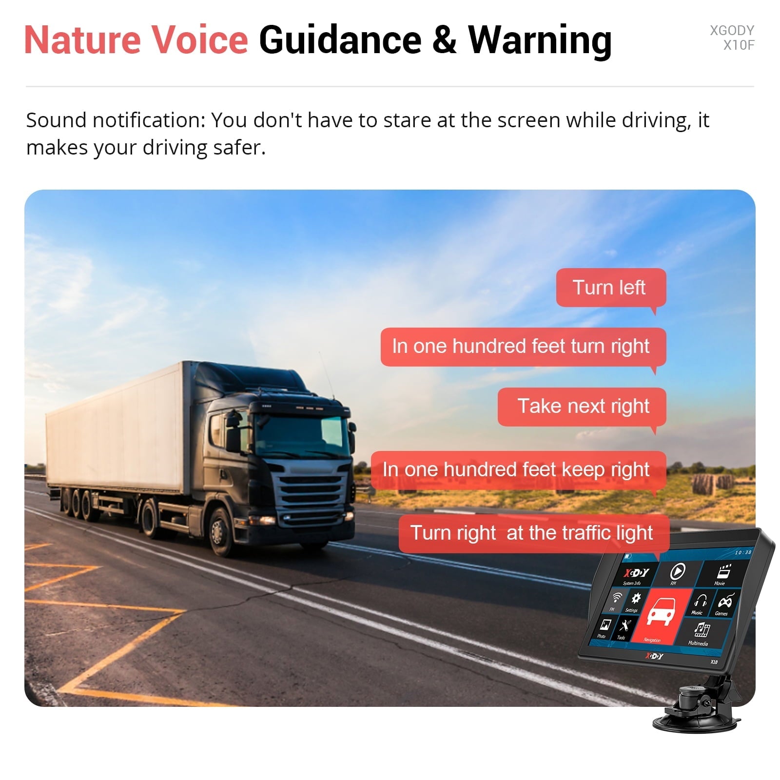 XGODY Car GPS Navigation 9 inch Truck GPS Navigator for Car Sat Nav with Real Voice Spoken Alarm, Lifetime Free Map Update, 8GB 256M